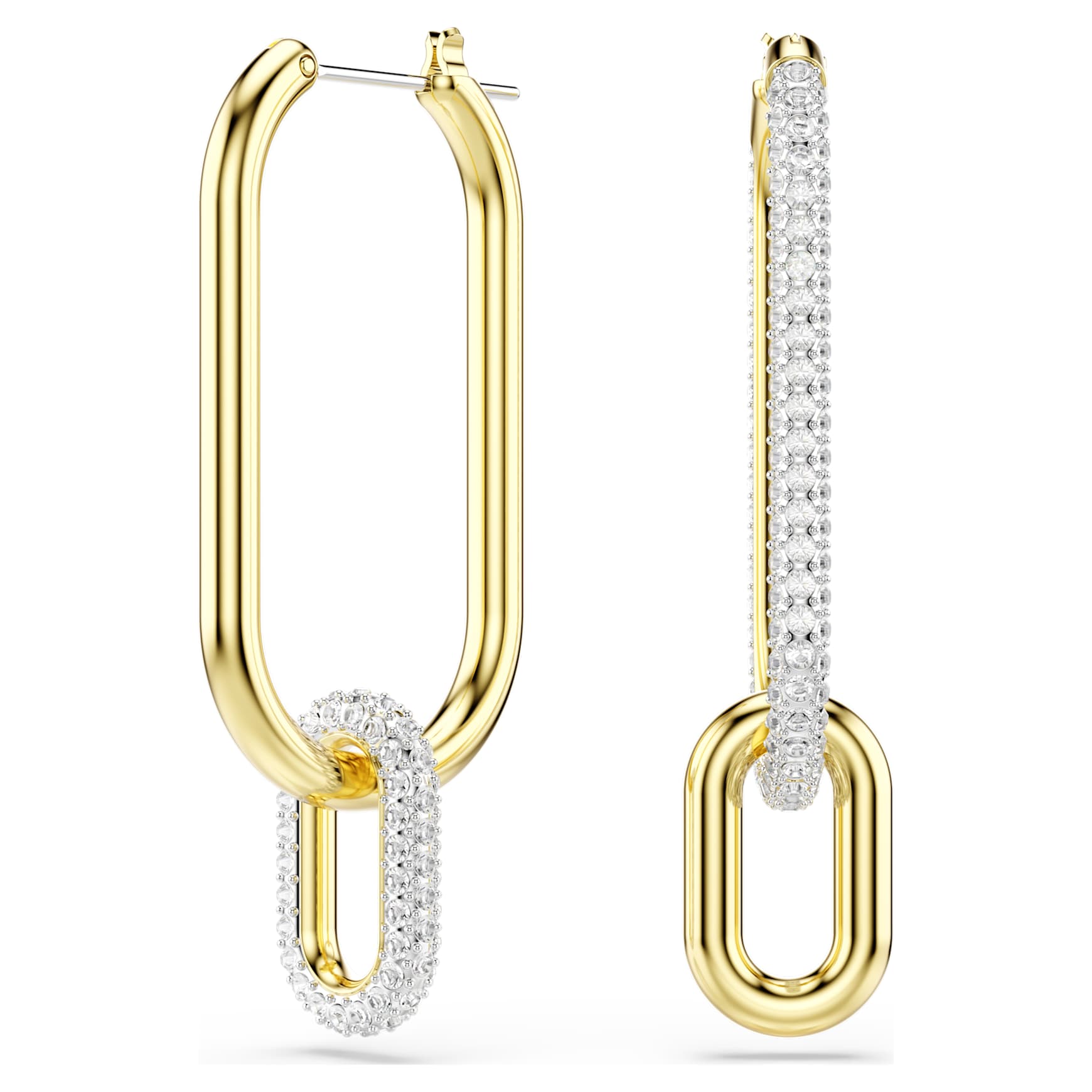 Dextera hoop earrings, Asymmetrical design, White, Mixed metal finish