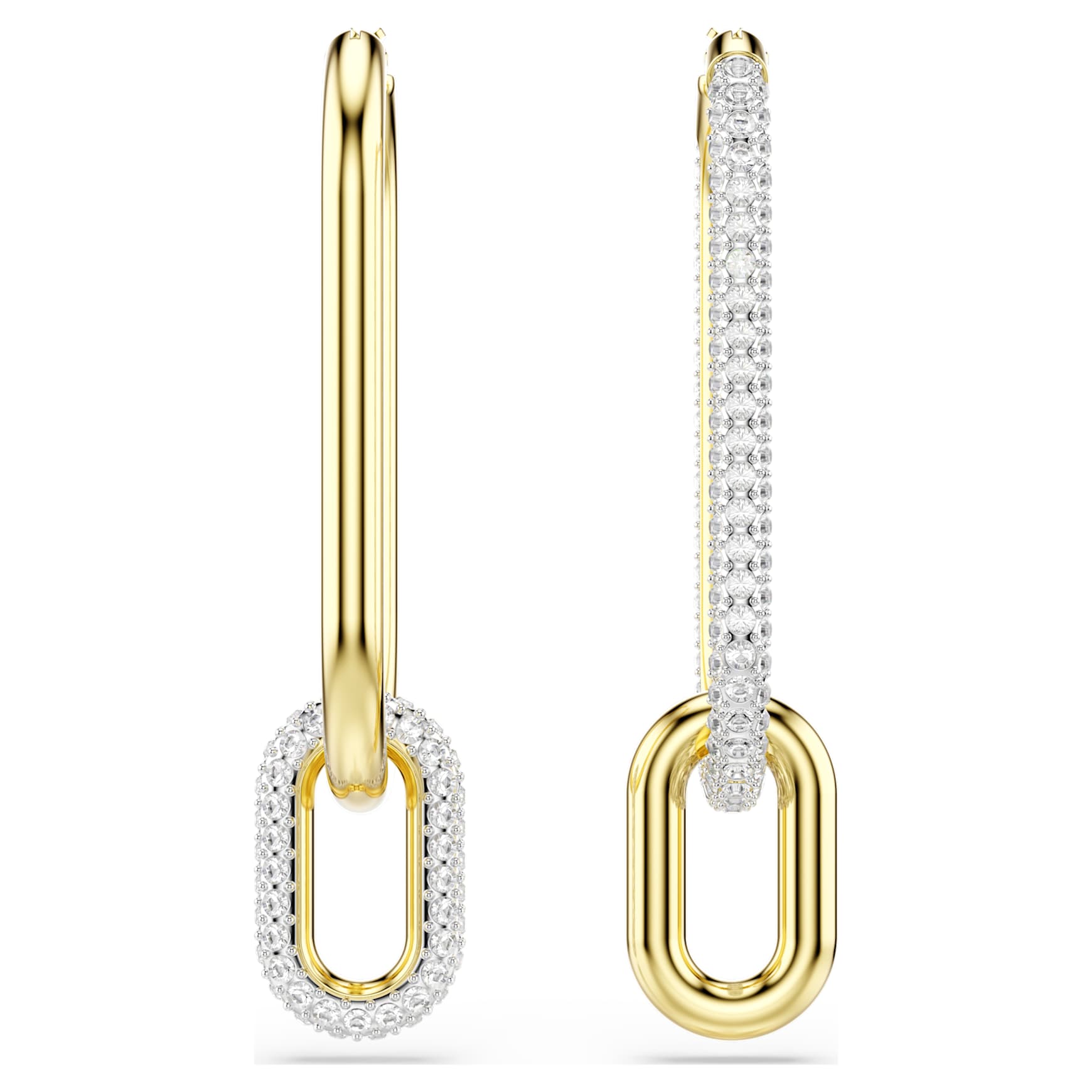 Dextera hoop earrings, Asymmetrical design, White, Mixed metal finish