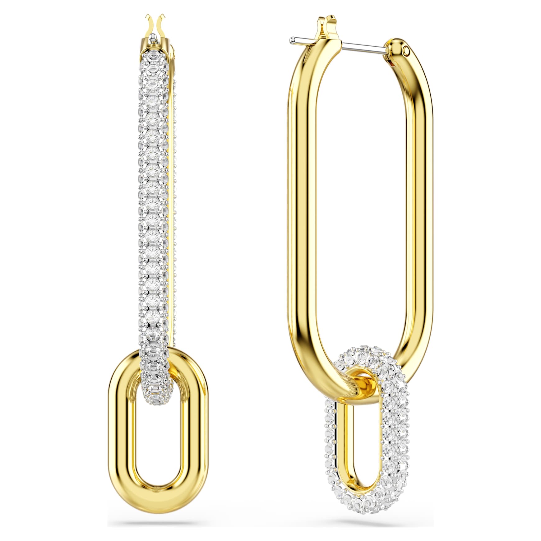 Dextera hoop earrings, Asymmetrical design, White, Mixed metal finish