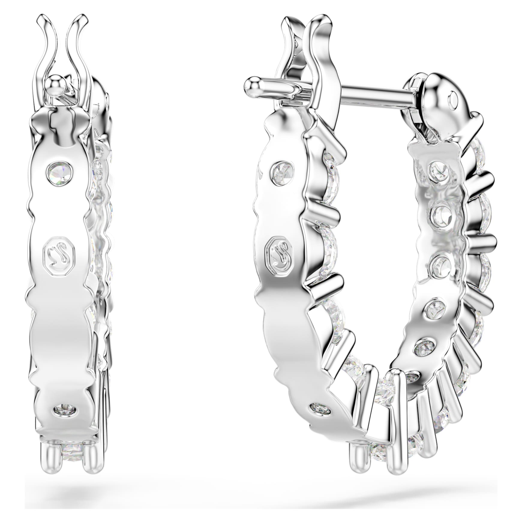 Matrix Vittore hoop earrings, Round cut, White, Rhodium plated by SWAROVSKI