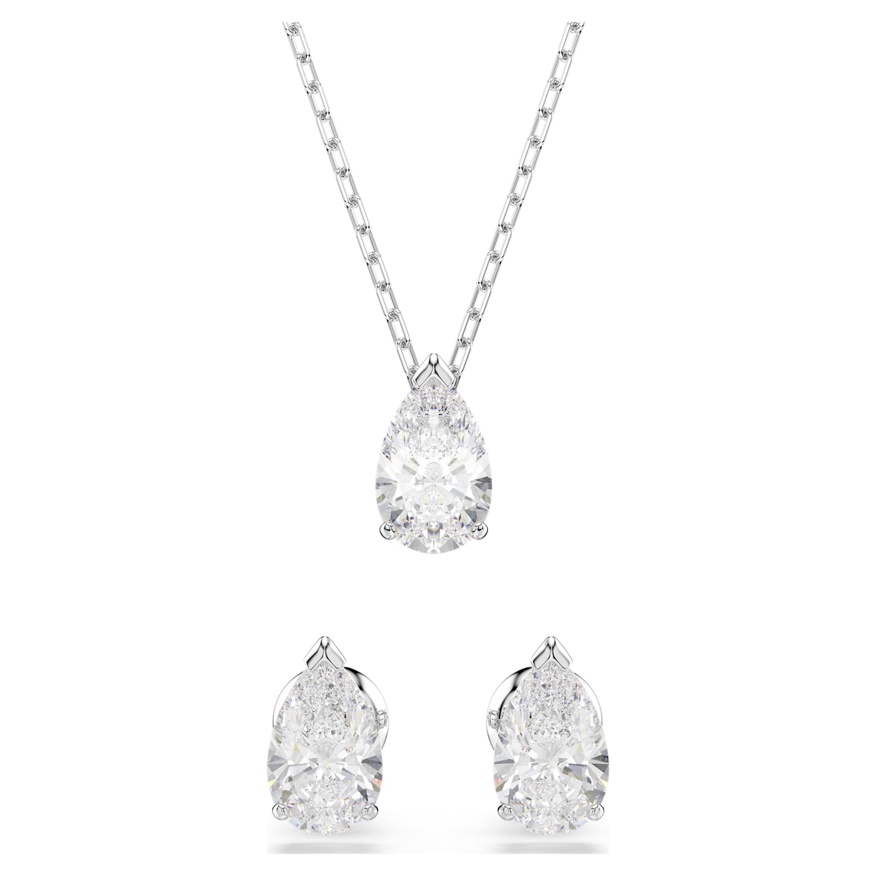 Stilla Attract set, Pear cut, White, Rhodium plated by SWAROVSKI