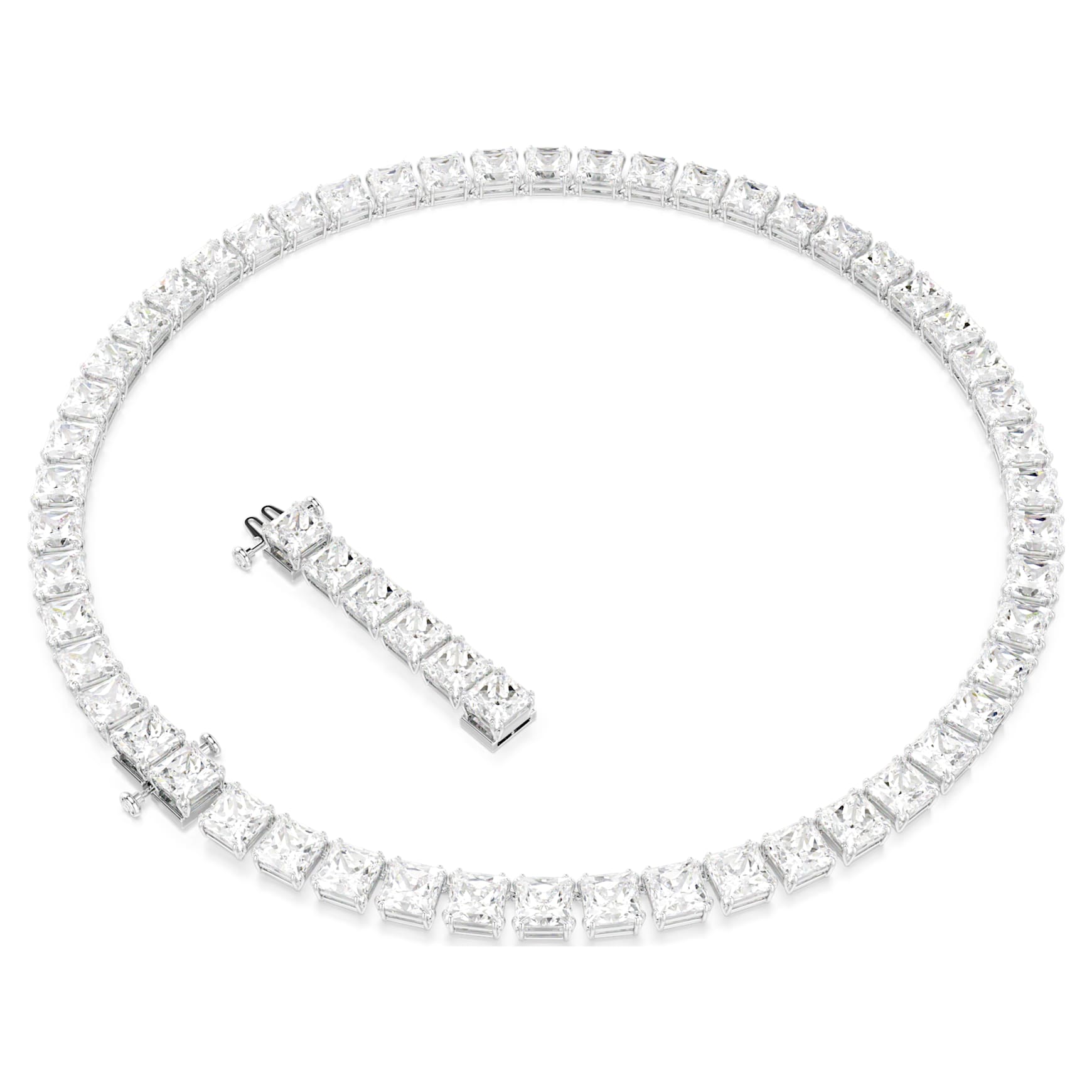 Matrix Tennis necklace, Square cut, White, Rhodium plated by SWAROVSKI
