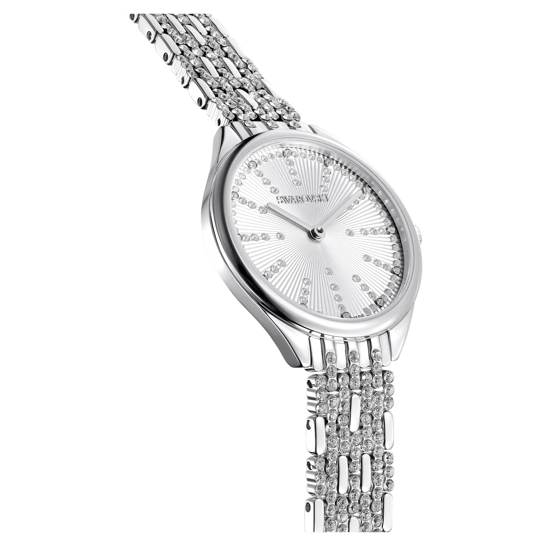 Attract watch, Swiss Made, Pavé, Metal bracelet, Silver Tone, Stainless steel by SWAROVSKI