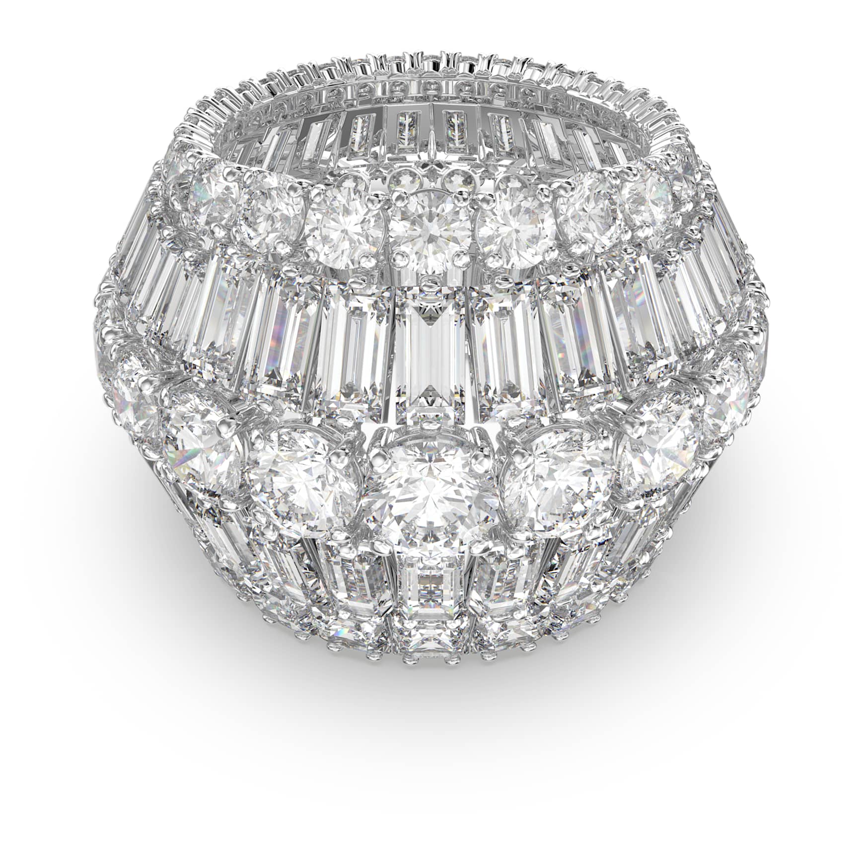 Hyperbola cocktail ring, Mixed cuts, White, Rhodium plated