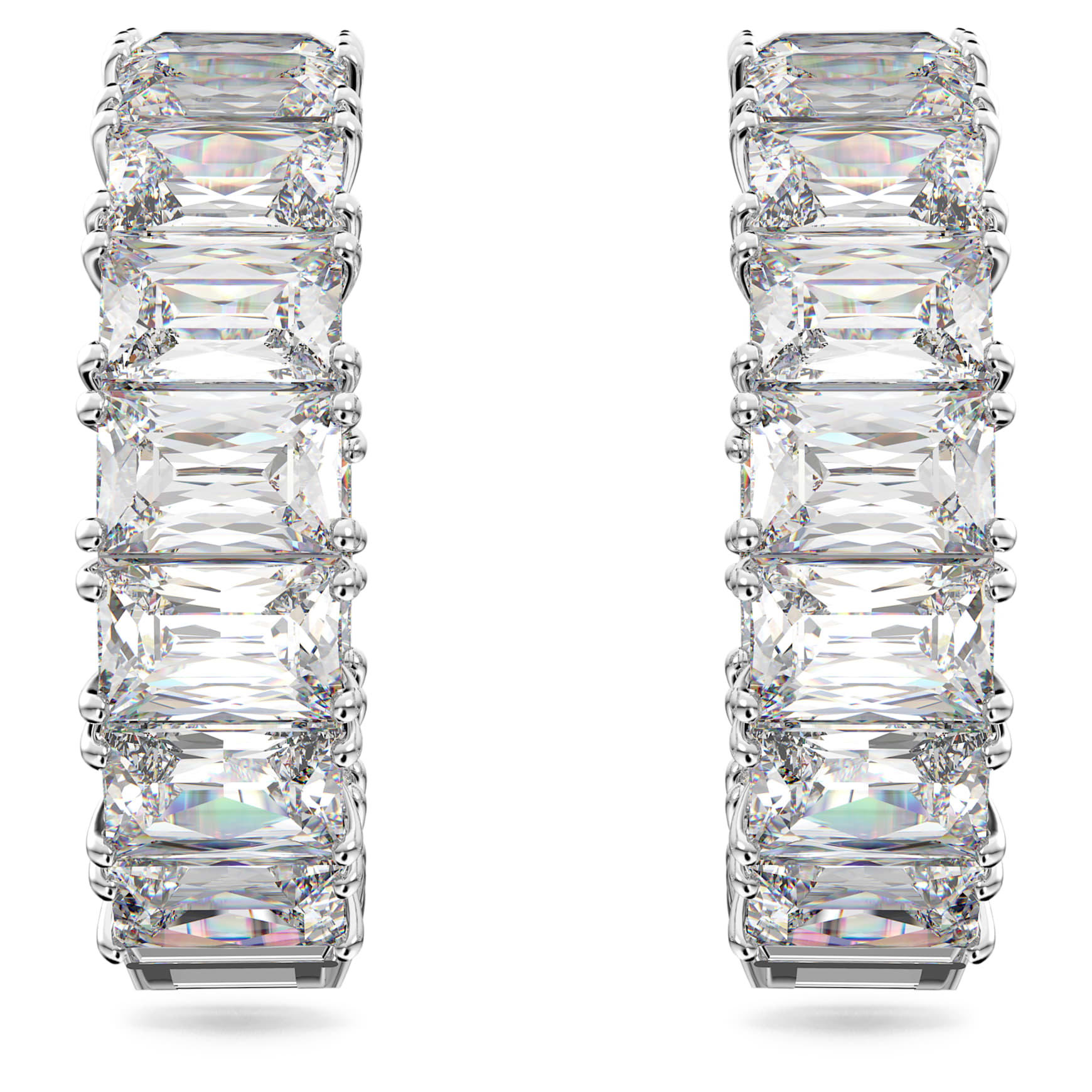 Matrix hoop earrings, Octagon cut, White, Rhodium plated by SWAROVSKI