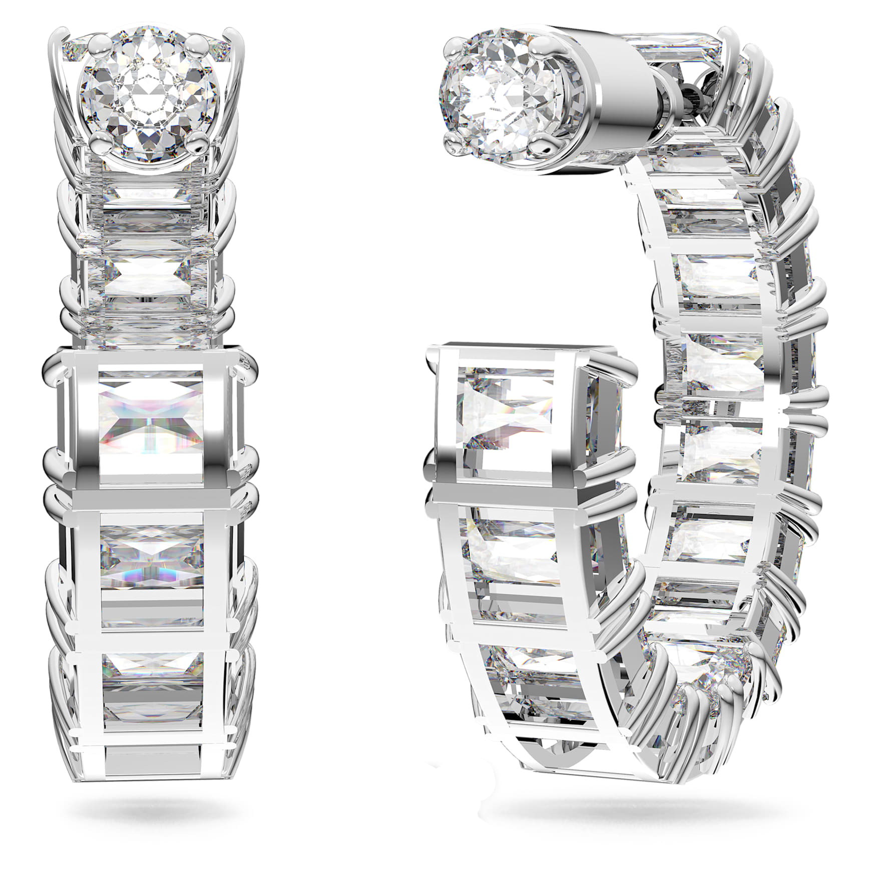 Matrix hoop earrings, Octagon cut, White, Rhodium plated by SWAROVSKI