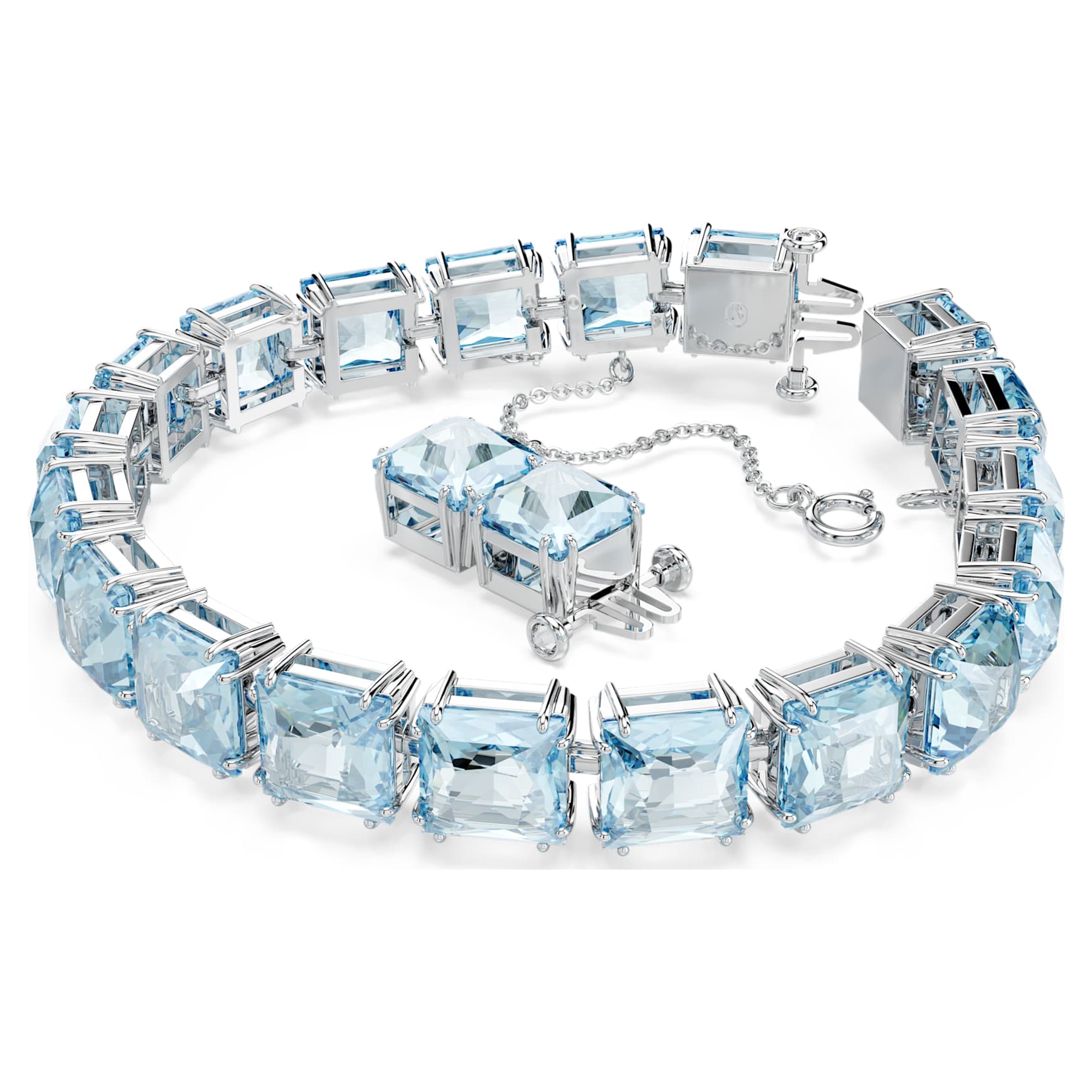 Millenia Tennis bracelet, Square cut, Medium, Blue, Rhodium plated
