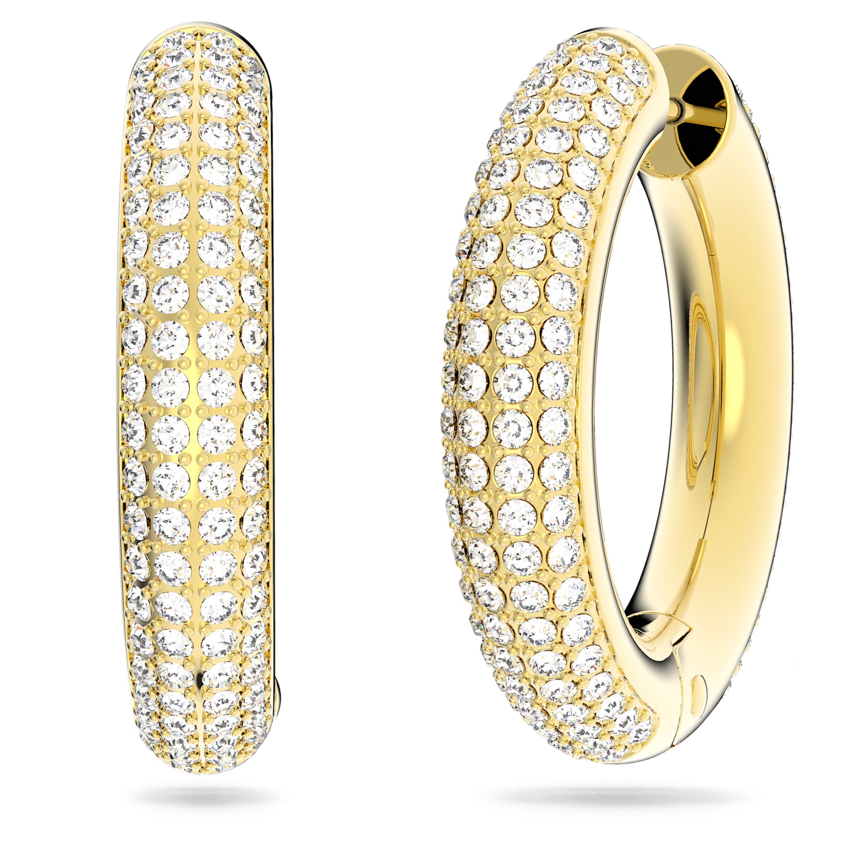 Dextera hoop earrings, Medium, White, Gold-tone plated by SWAROVSKI