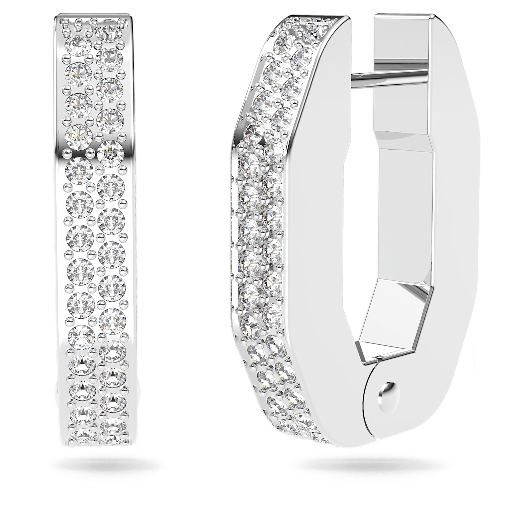 Dextera hoop earrings, Octagon shape, Small, White, Rhodium plated by SWAROVSKI