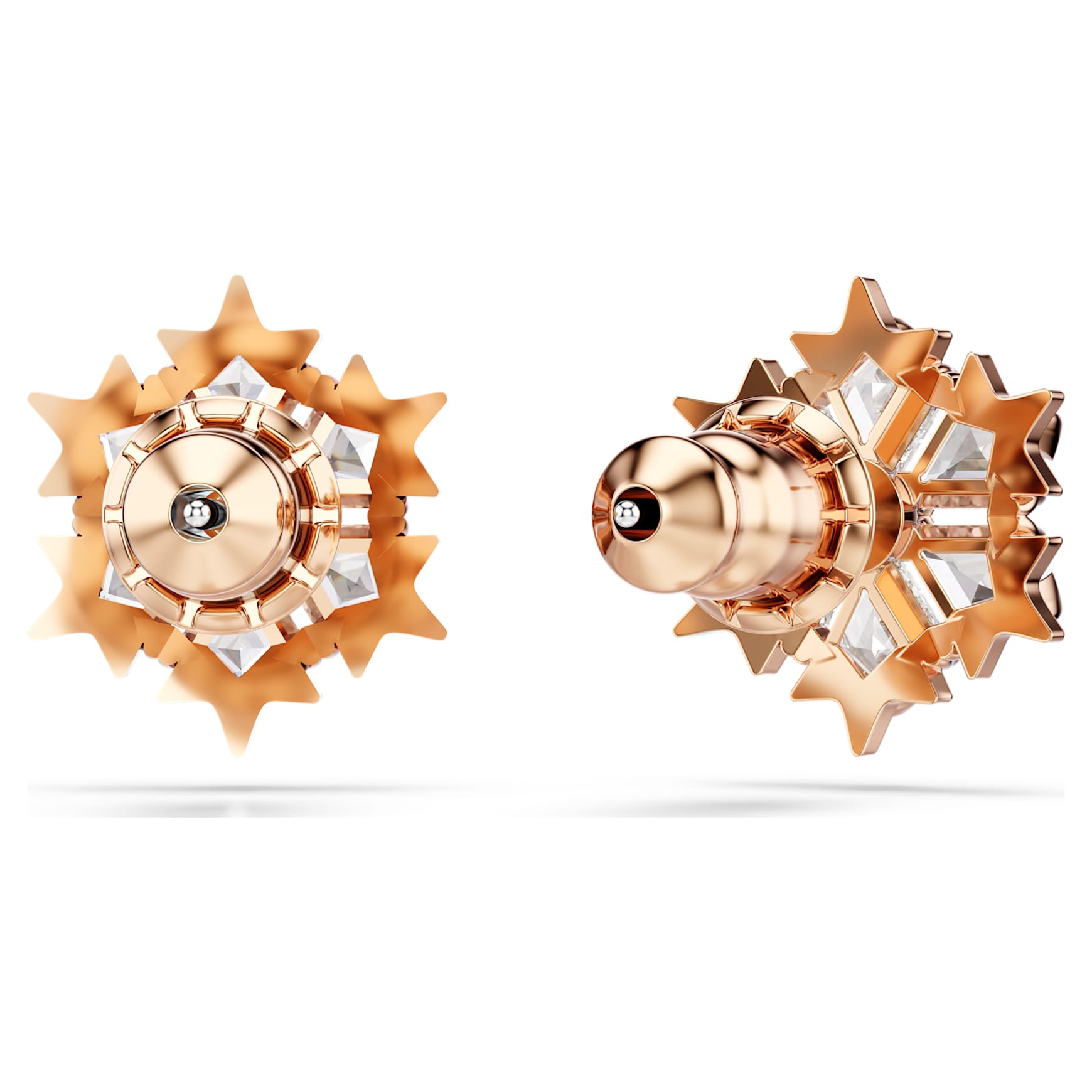 Magic stud earrings, Snowflake, White, 18K rose gold finish