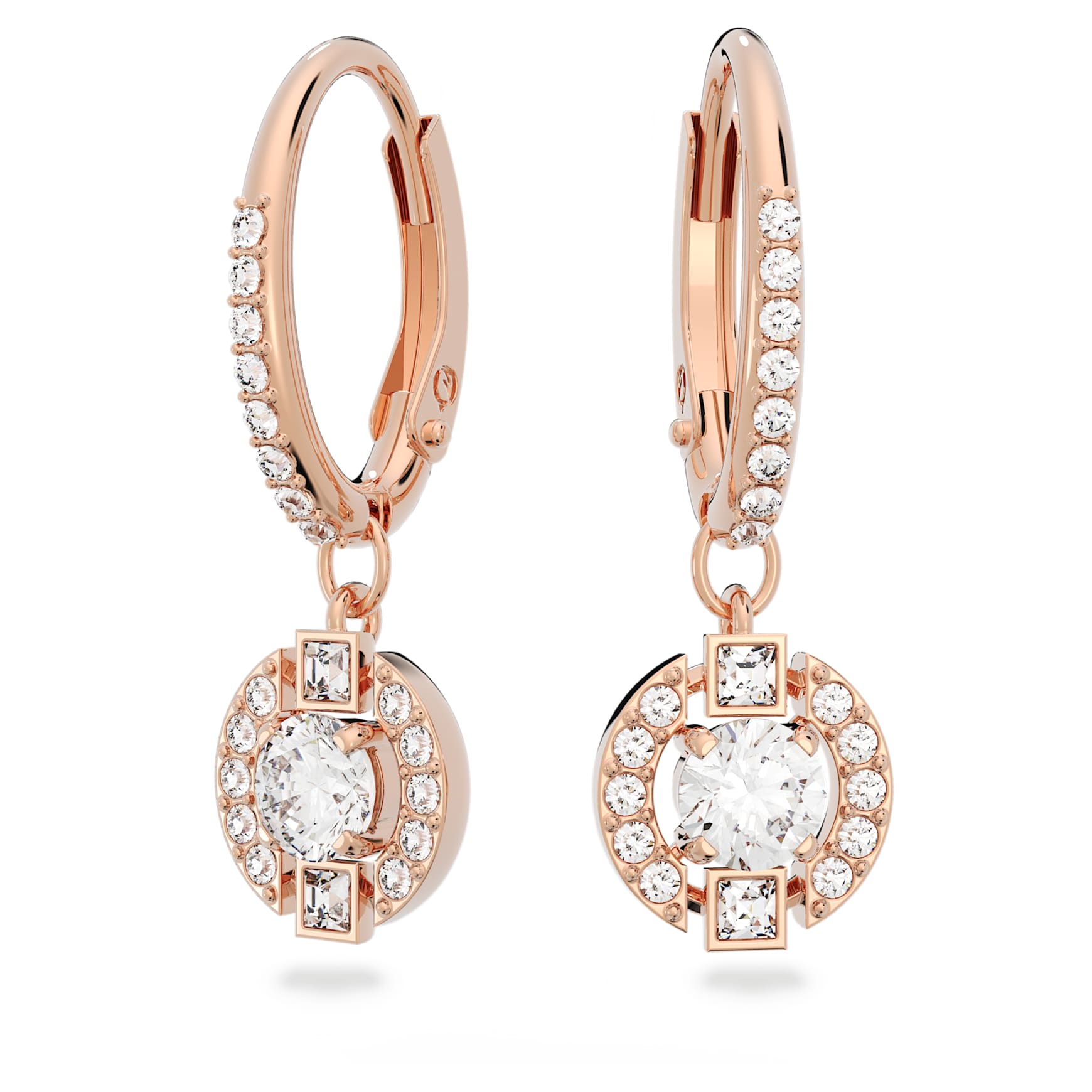 Una drop earrings, Round cut, Pavé, White, 18K rose gold finish