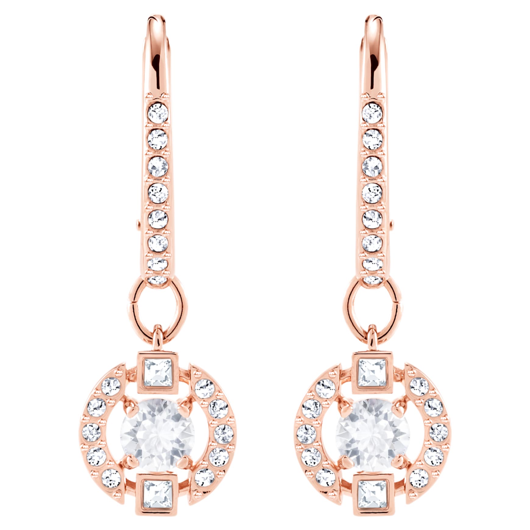 Una drop earrings, Round cut, Pavé, White, Rose gold-tone plated by SWAROVSKI