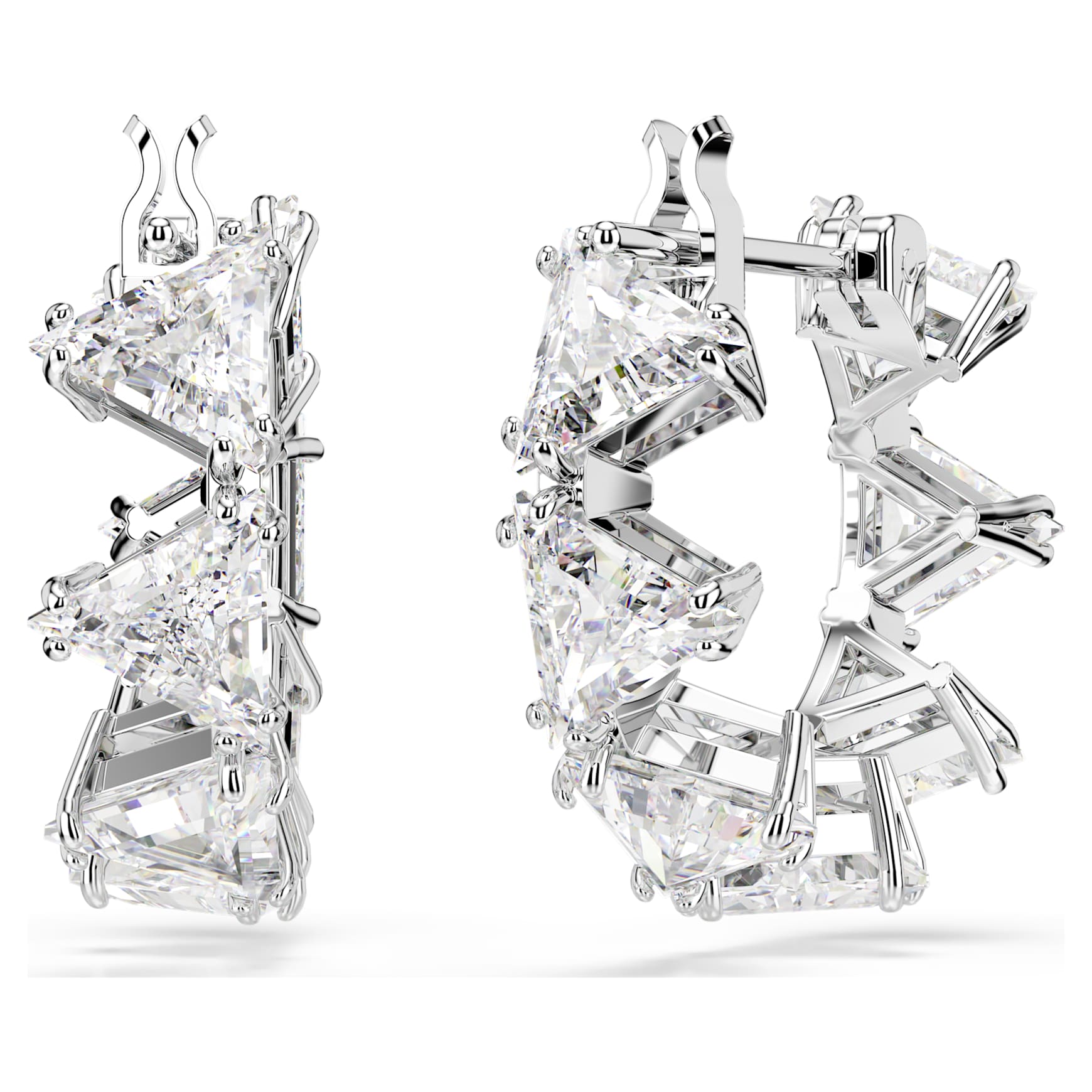 Matrix hoop earrings, White, Rhodium plated by SWAROVSKI