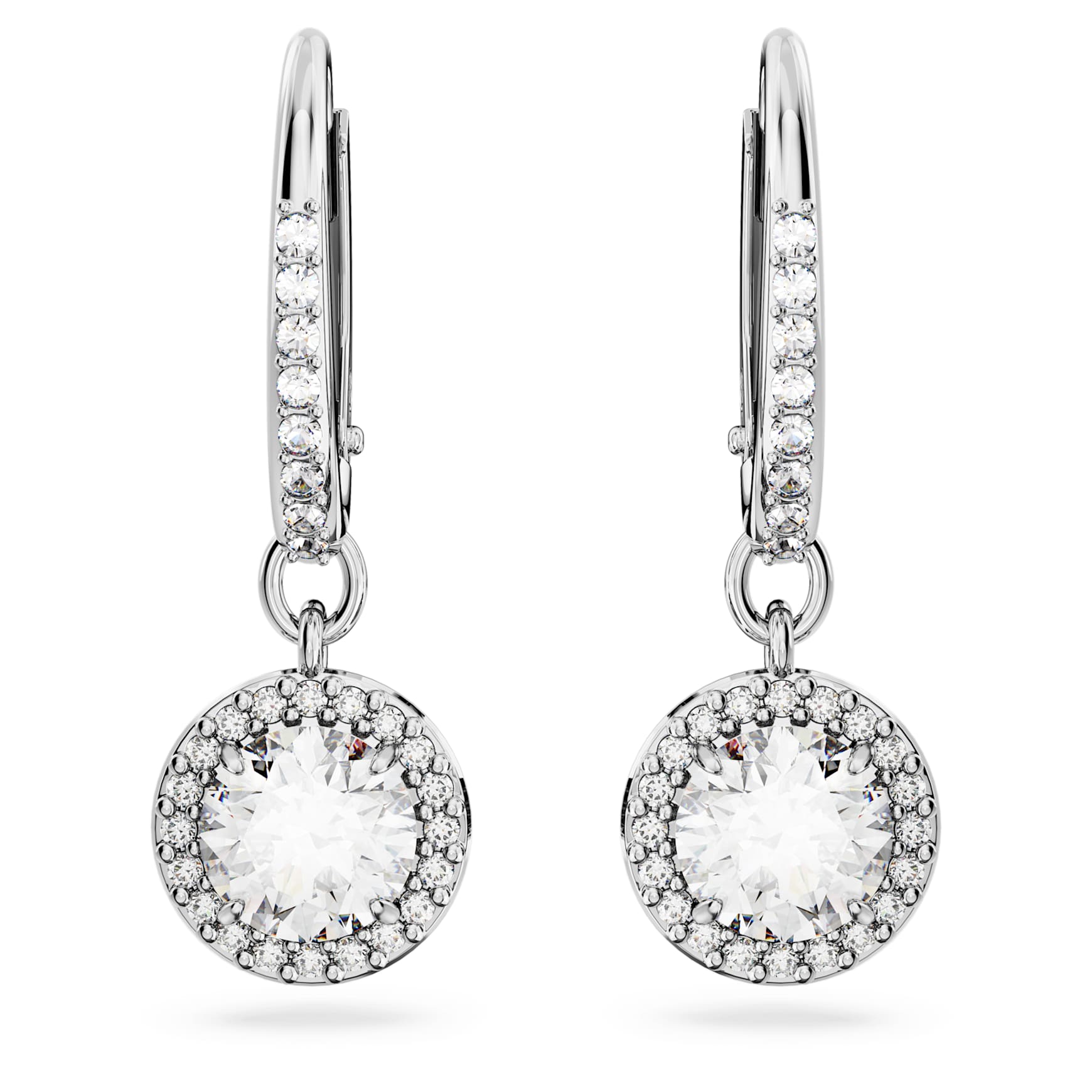 Una Angelic drop earrings, Round cut, Pavé, White
