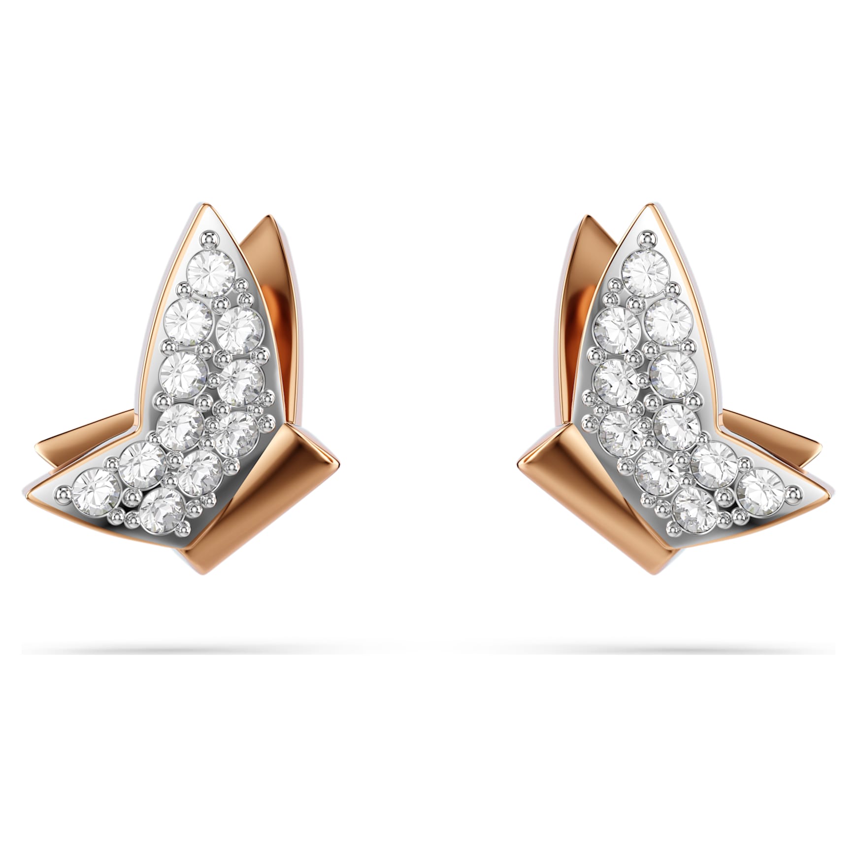 Idyllia Lilia stud earrings, Butterfly, White, 18K rose gold finish