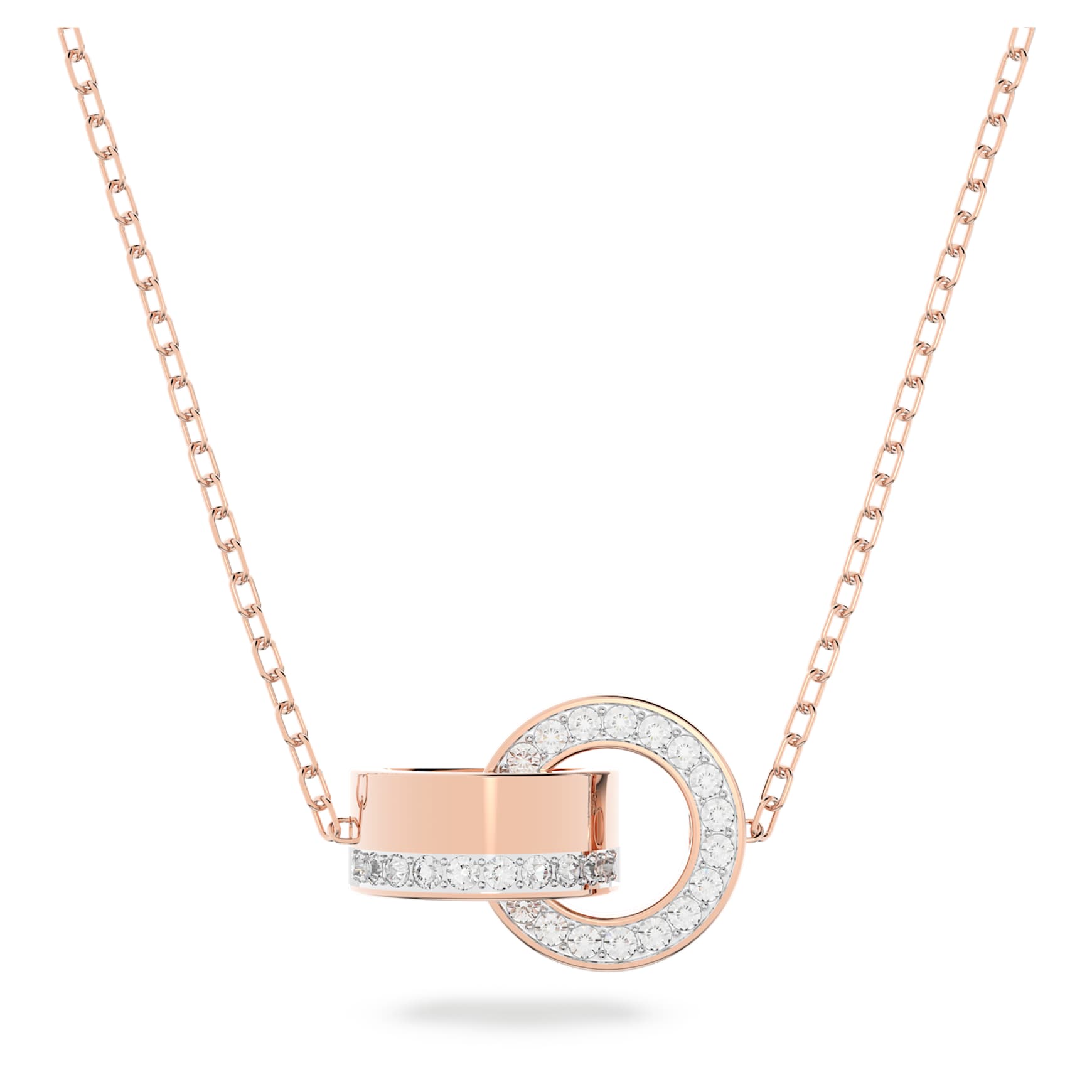 Dextera pendant, Interlocking loop, White, Rose gold-tone plated by SWAROVSKI