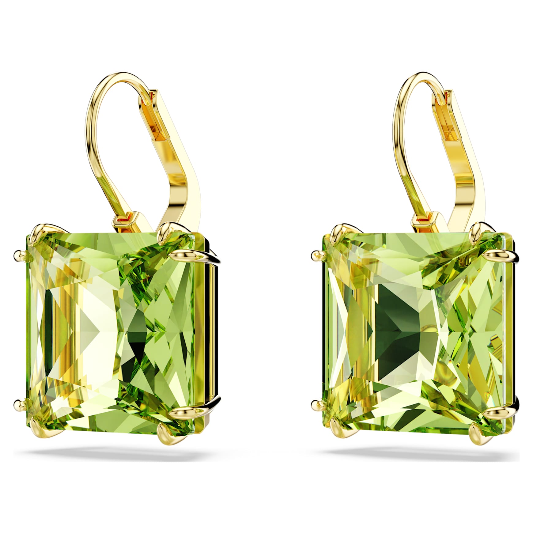Millenia drop earrings, Square cut, Green, 18K gold finish
