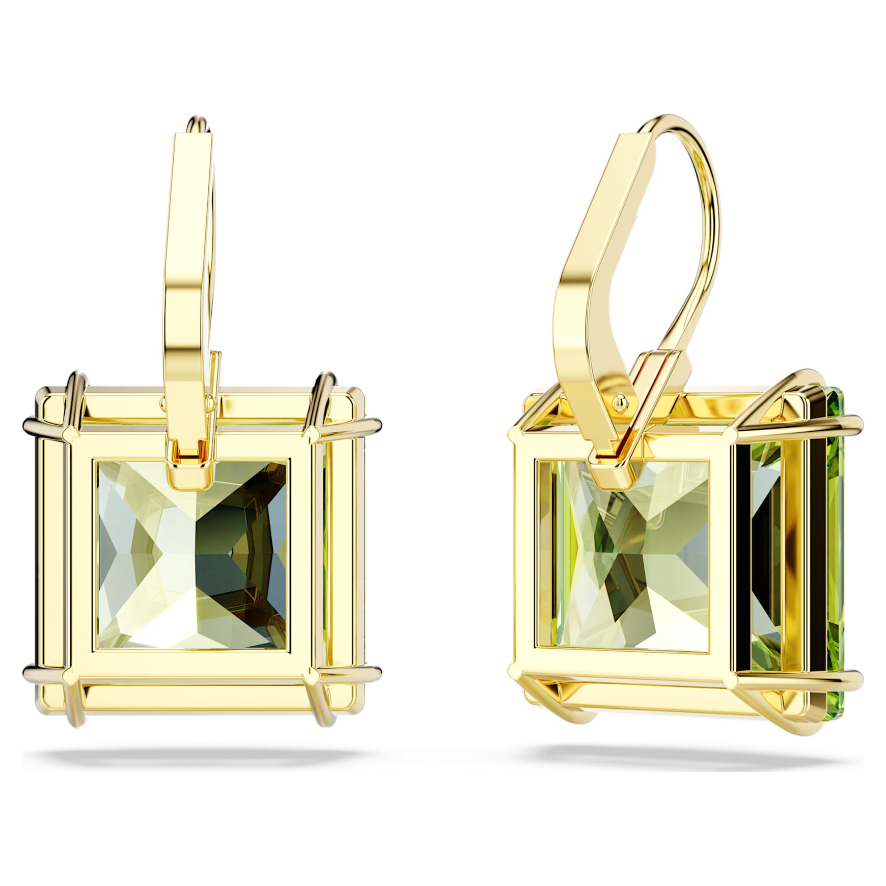 Millenia drop earrings, Square cut, Green, 18K gold finish
