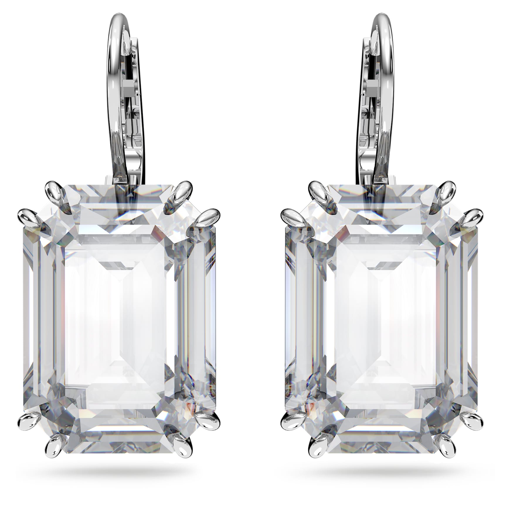 Millenia drop earrings, Octagon cut, White, Rhodium plated by SWAROVSKI