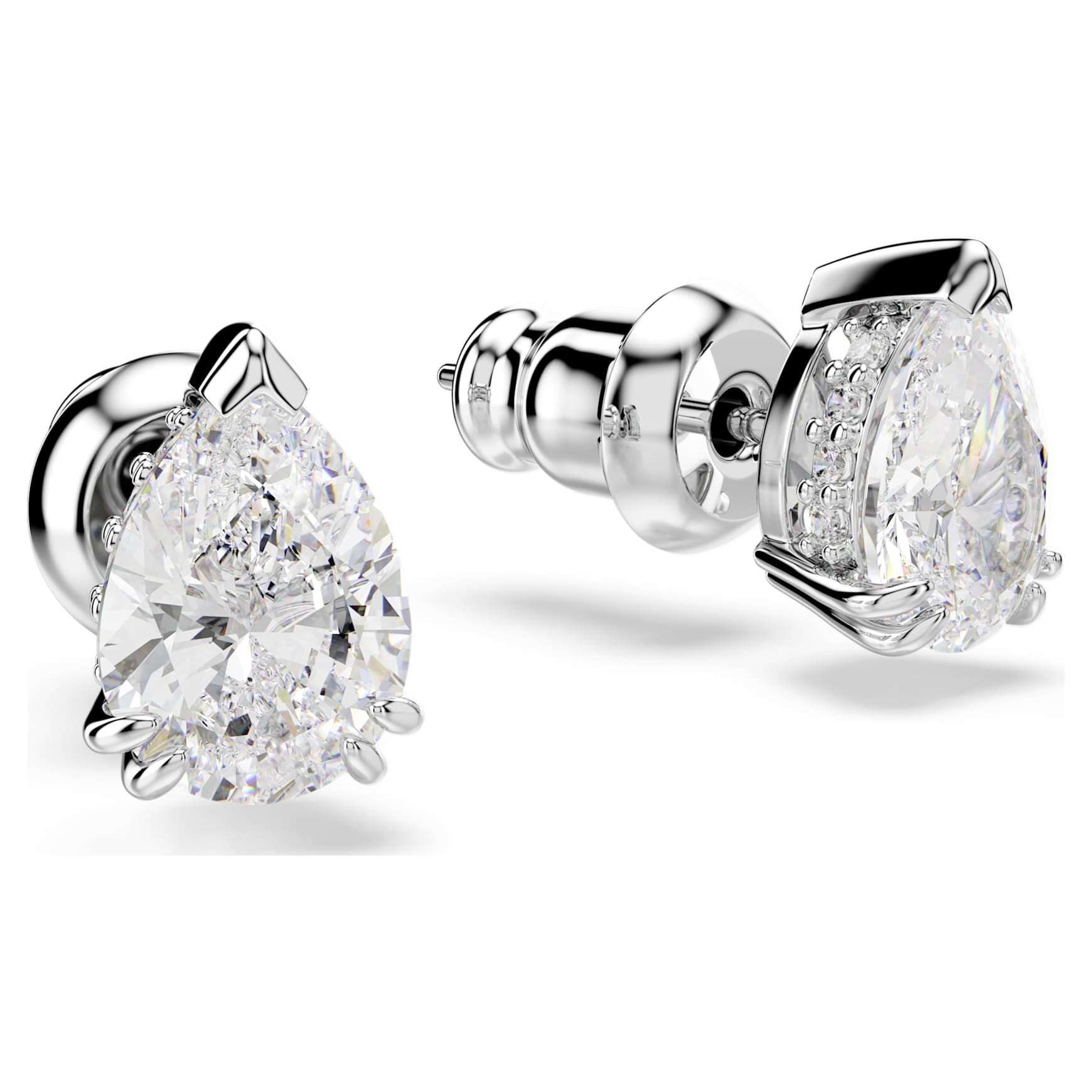 Stilla stud earrings, Pear cut, White, Rhodium plated by SWAROVSKI
