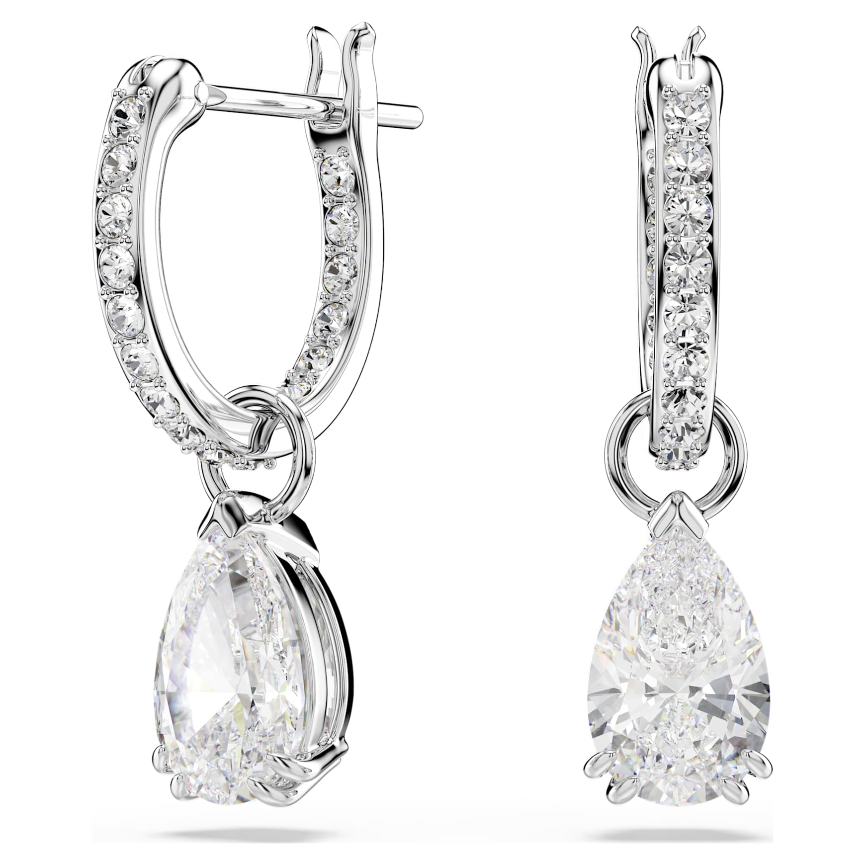 Stilla drop earrings, Pear cut, Round cut, White, Rhodium plated by SWAROVSKI
