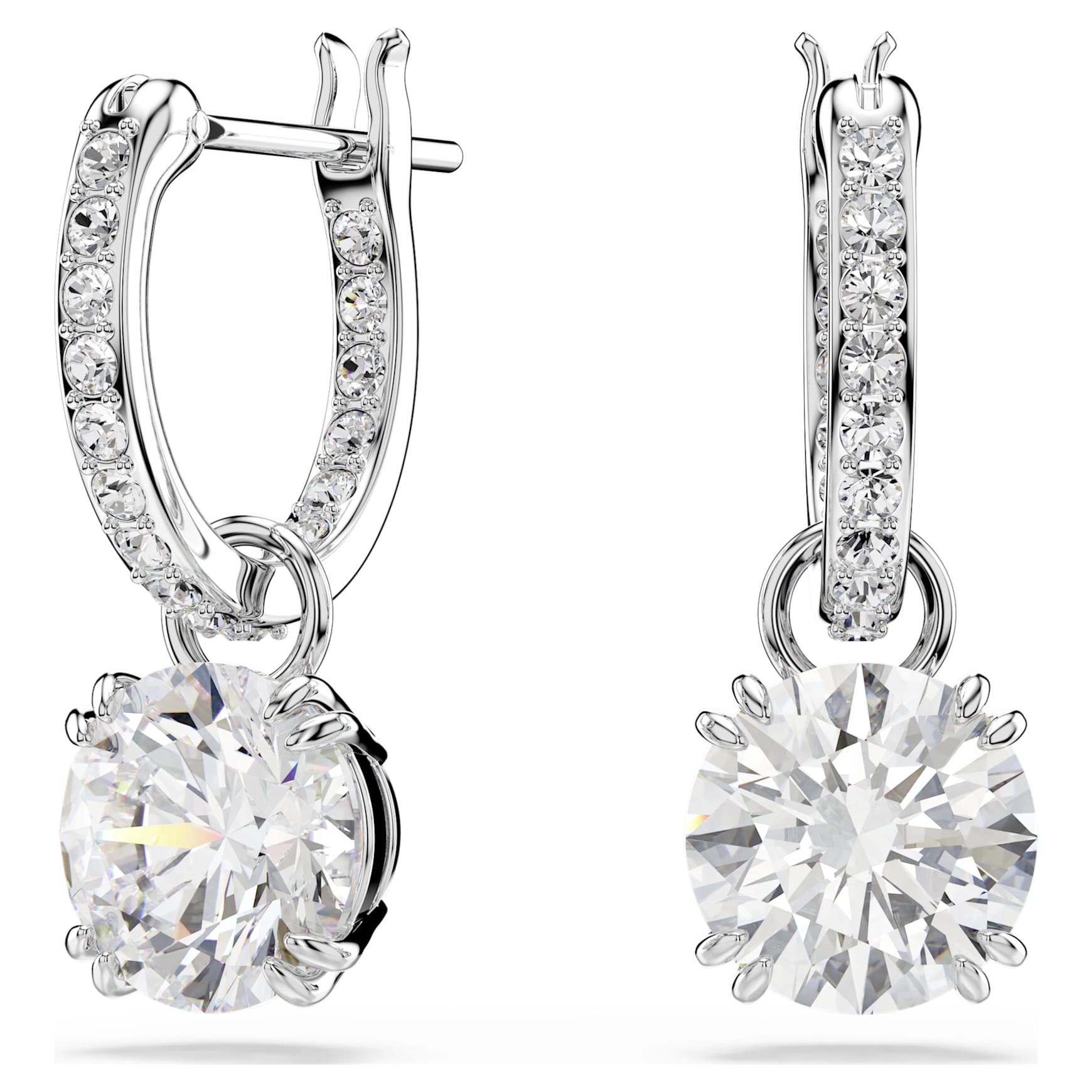Stilla drop earrings, Round cut, White, Rhodium plated by SWAROVSKI
