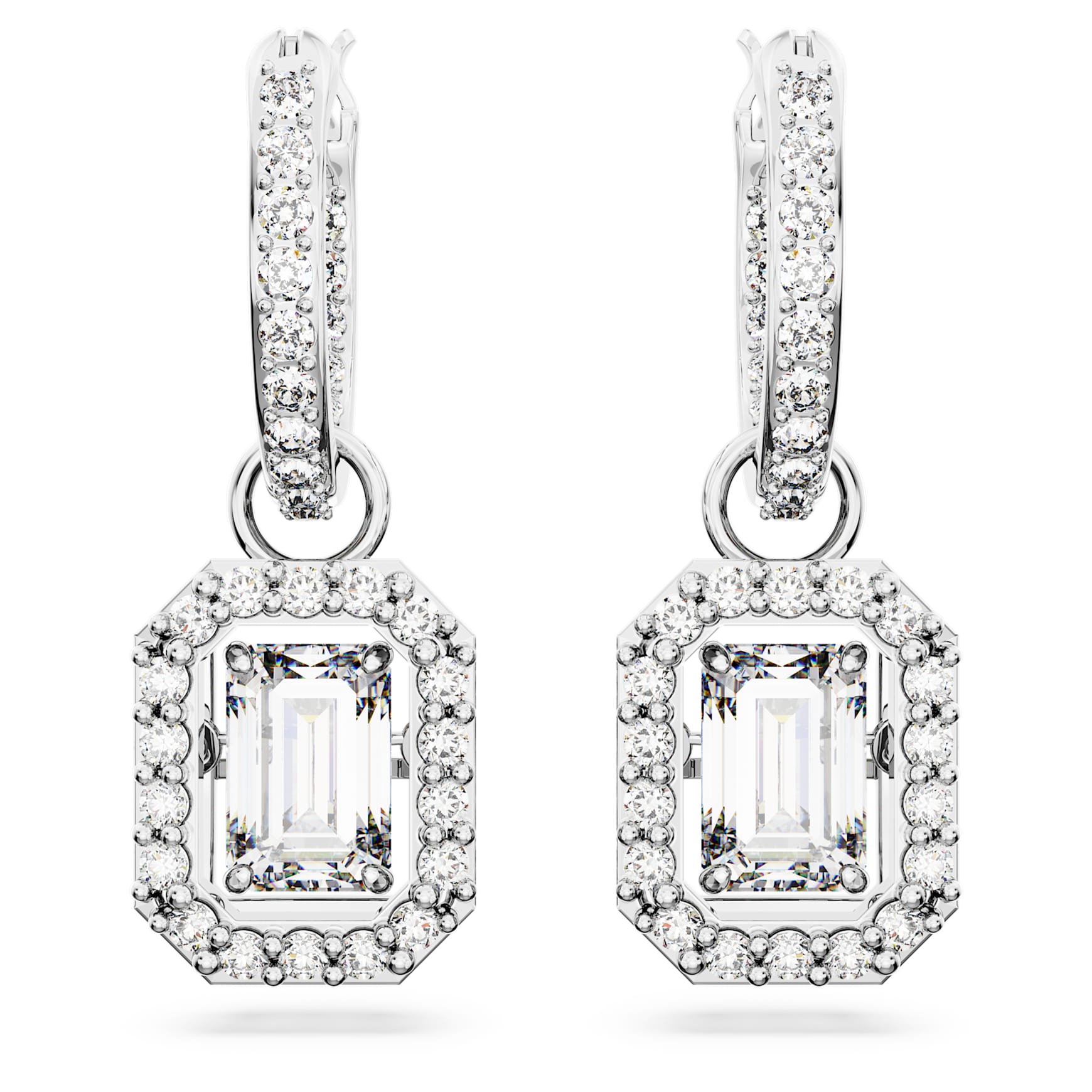 Una drop earrings, Octagon cut, White, Rhodium plated by SWAROVSKI