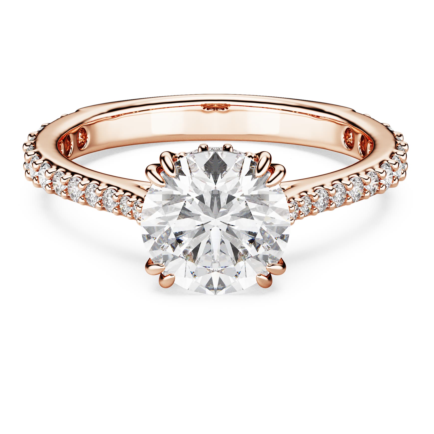 Stilla cocktail ring, Round cut, Pavé, White, 18K rose gold finish