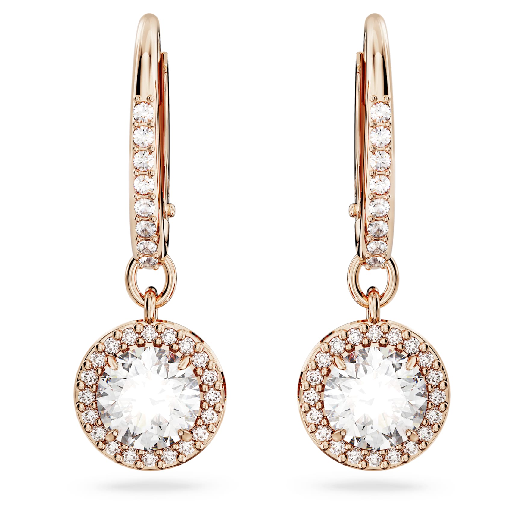 Una Angelic drop earrings, Round cut, Pavé, White