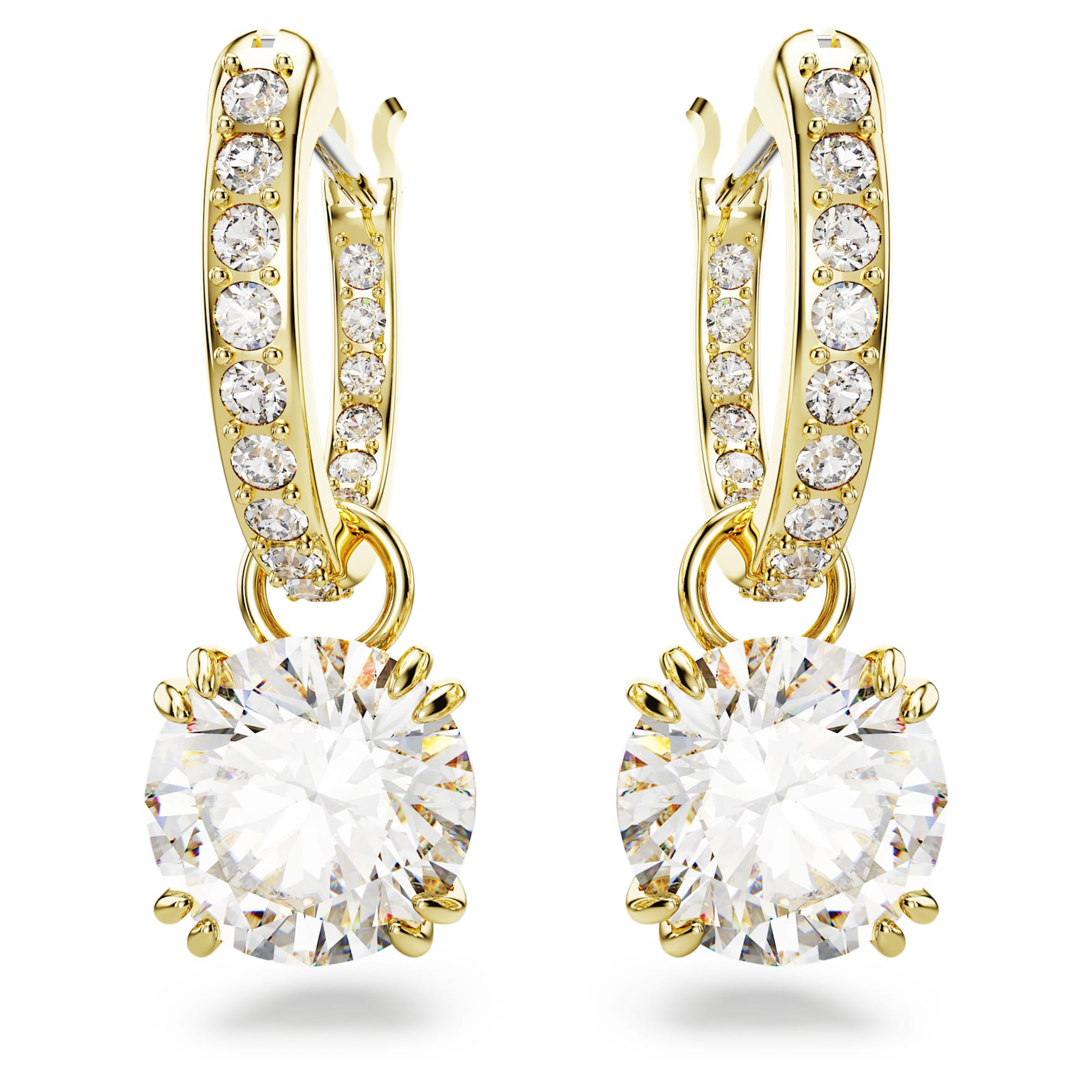 Stilla drop earrings, Round cut, White, 18K gold finish