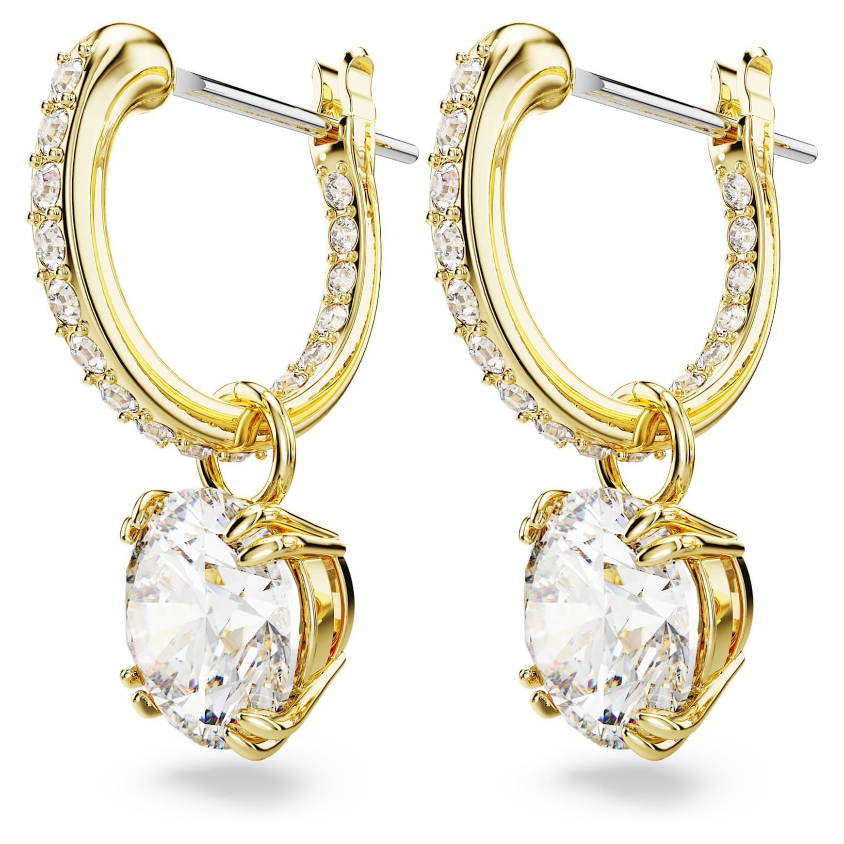 Stilla drop earrings, Round cut, White, 18K gold finish