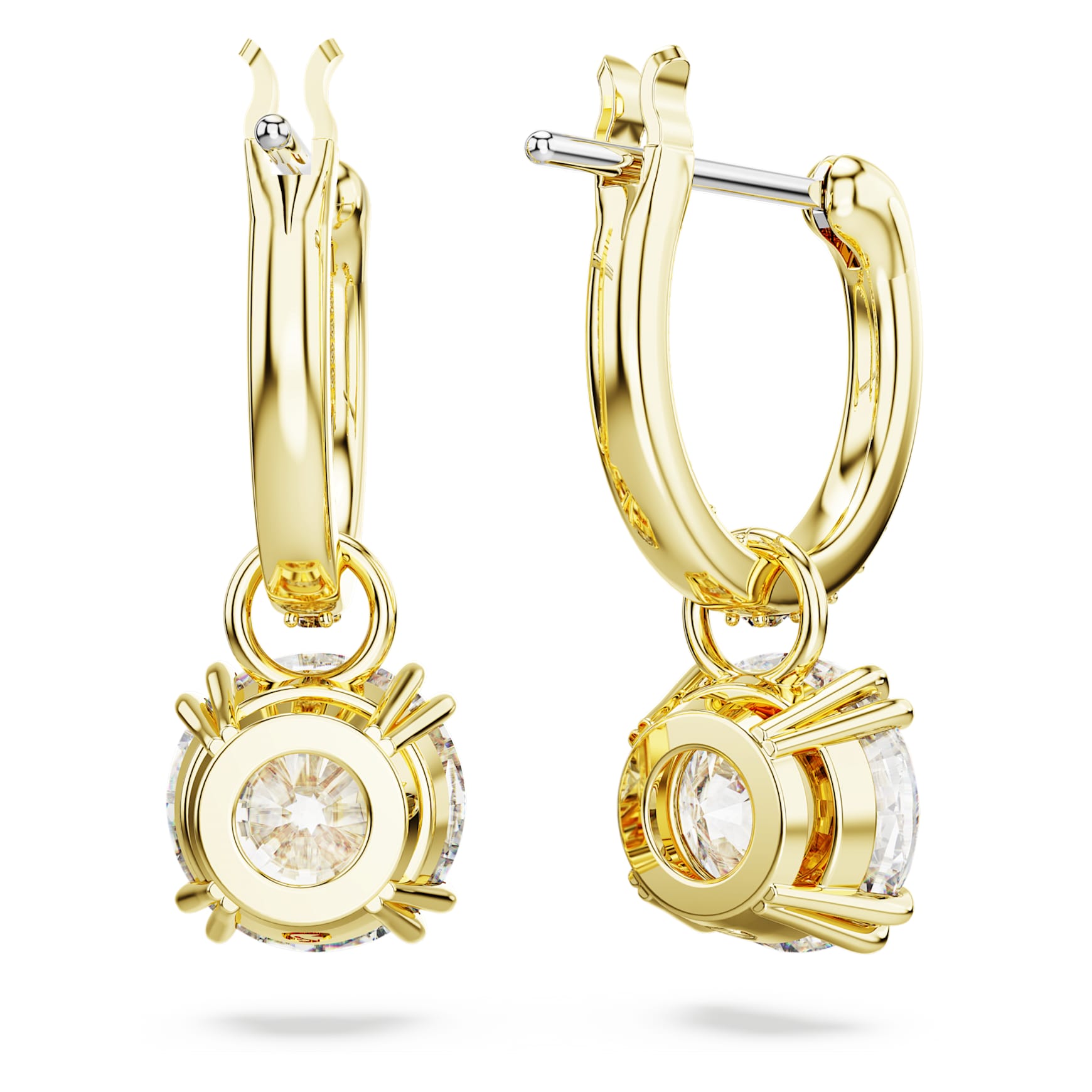 Stilla drop earrings, Round cut, White, 18K gold finish
