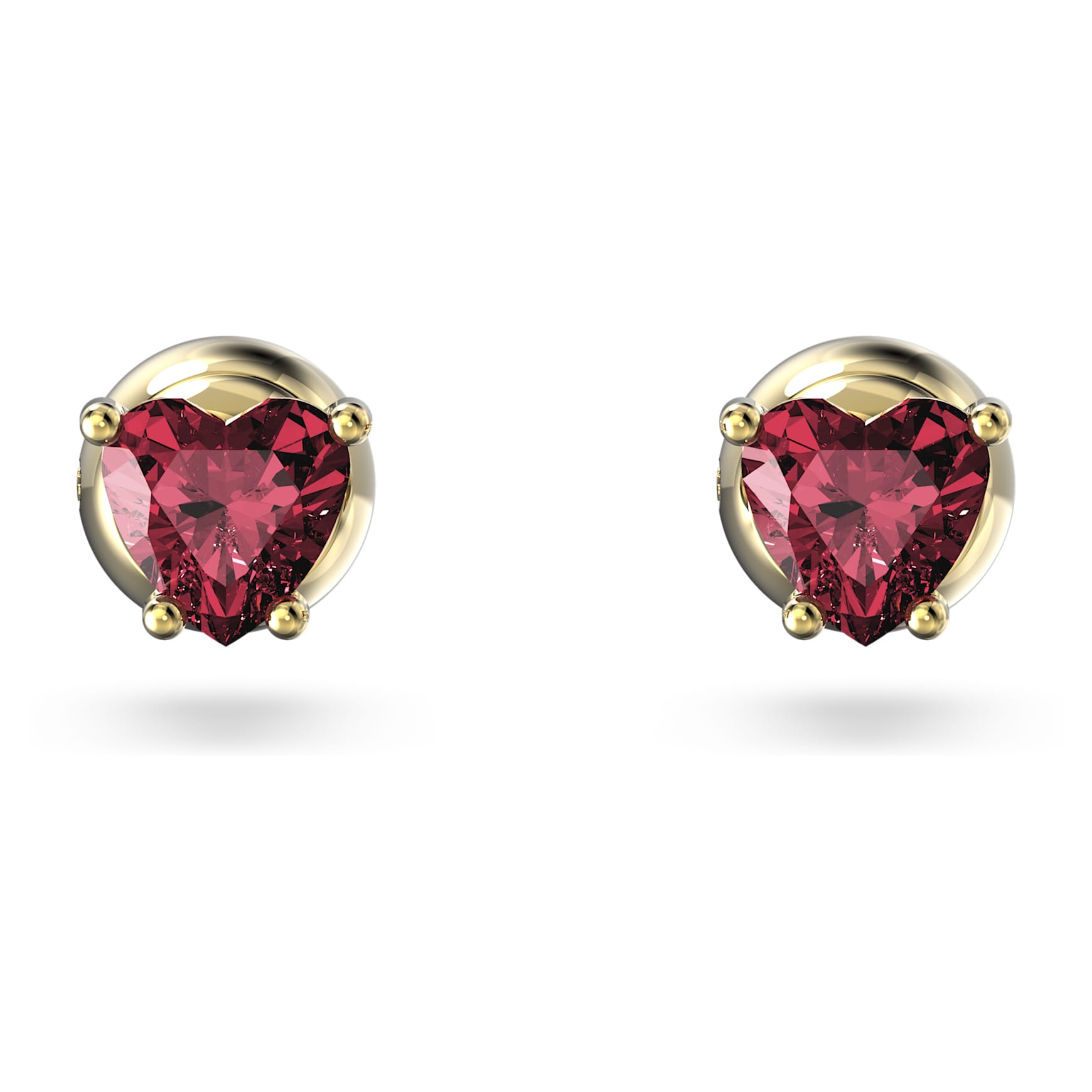 Chroma stud earrings, Heart, Red, 18K gold finish