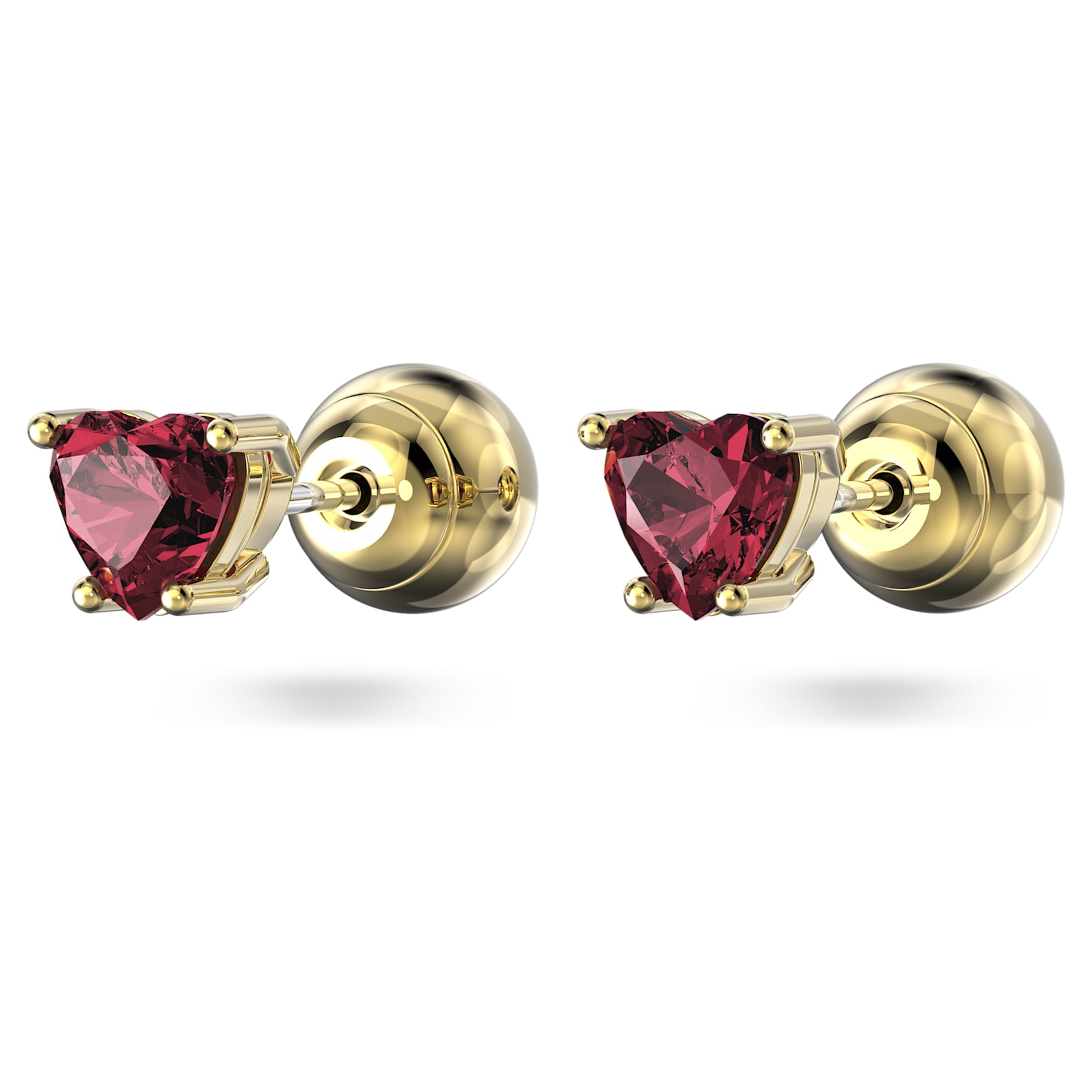Chroma stud earrings, Heart, Red, 18K gold finish