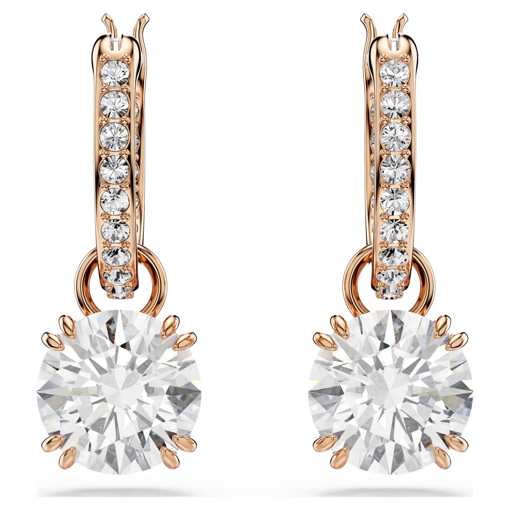 Stilla drop earrings, Round cut, White, 18K rose gold finish
