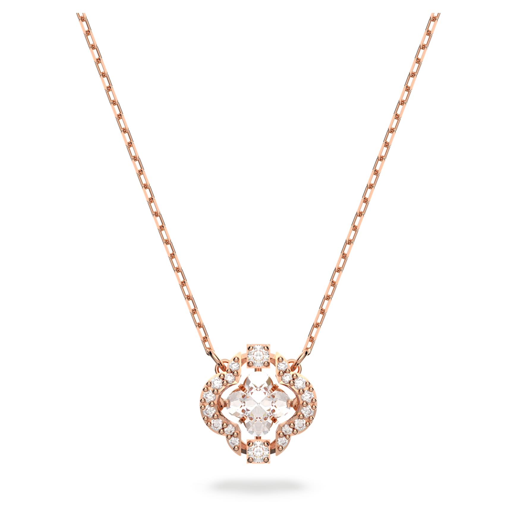 Una necklace, Clover, White, 18K rose gold finish