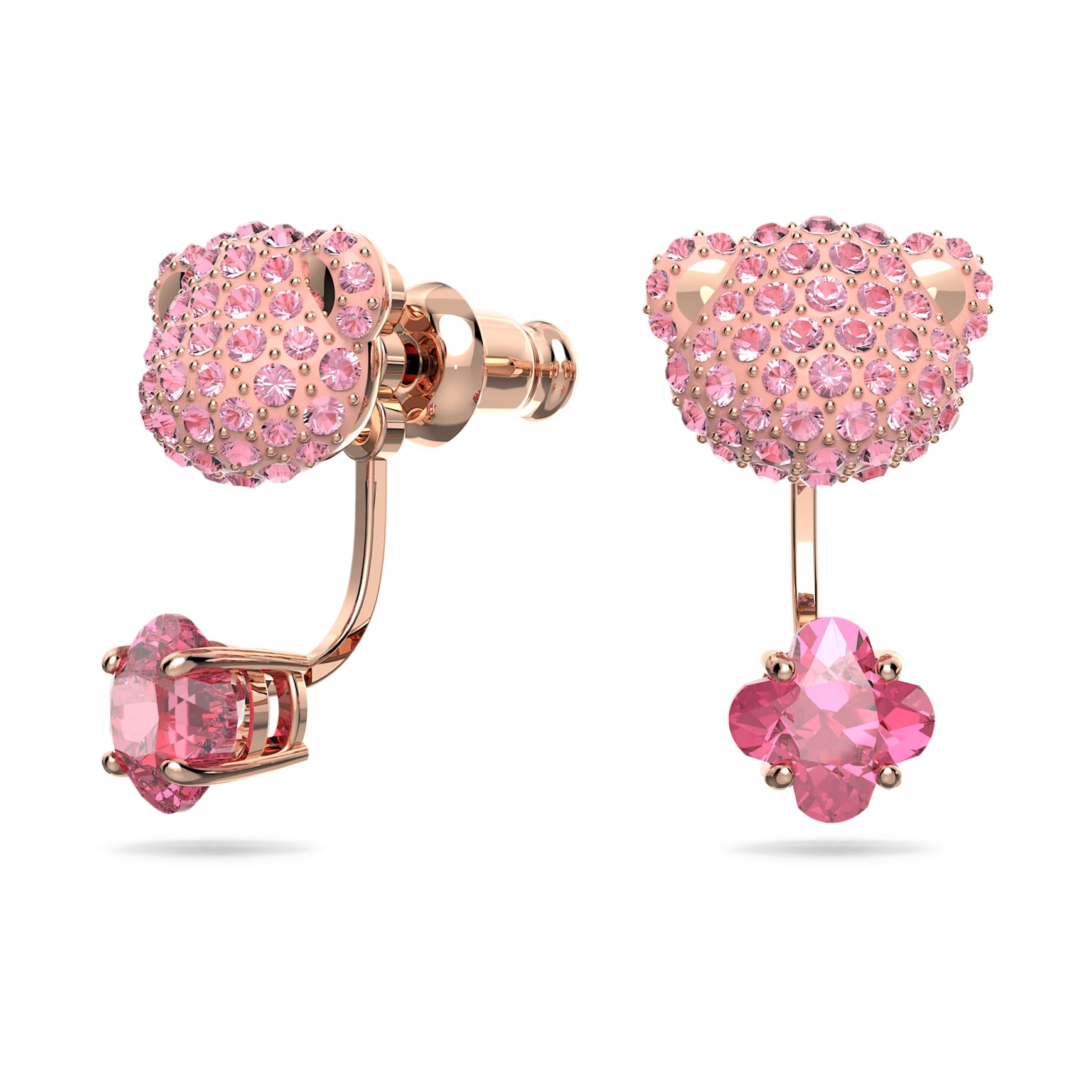 Teddy earring jackets, Bear, Pink, Rose gold-tone plated by SWAROVSKI