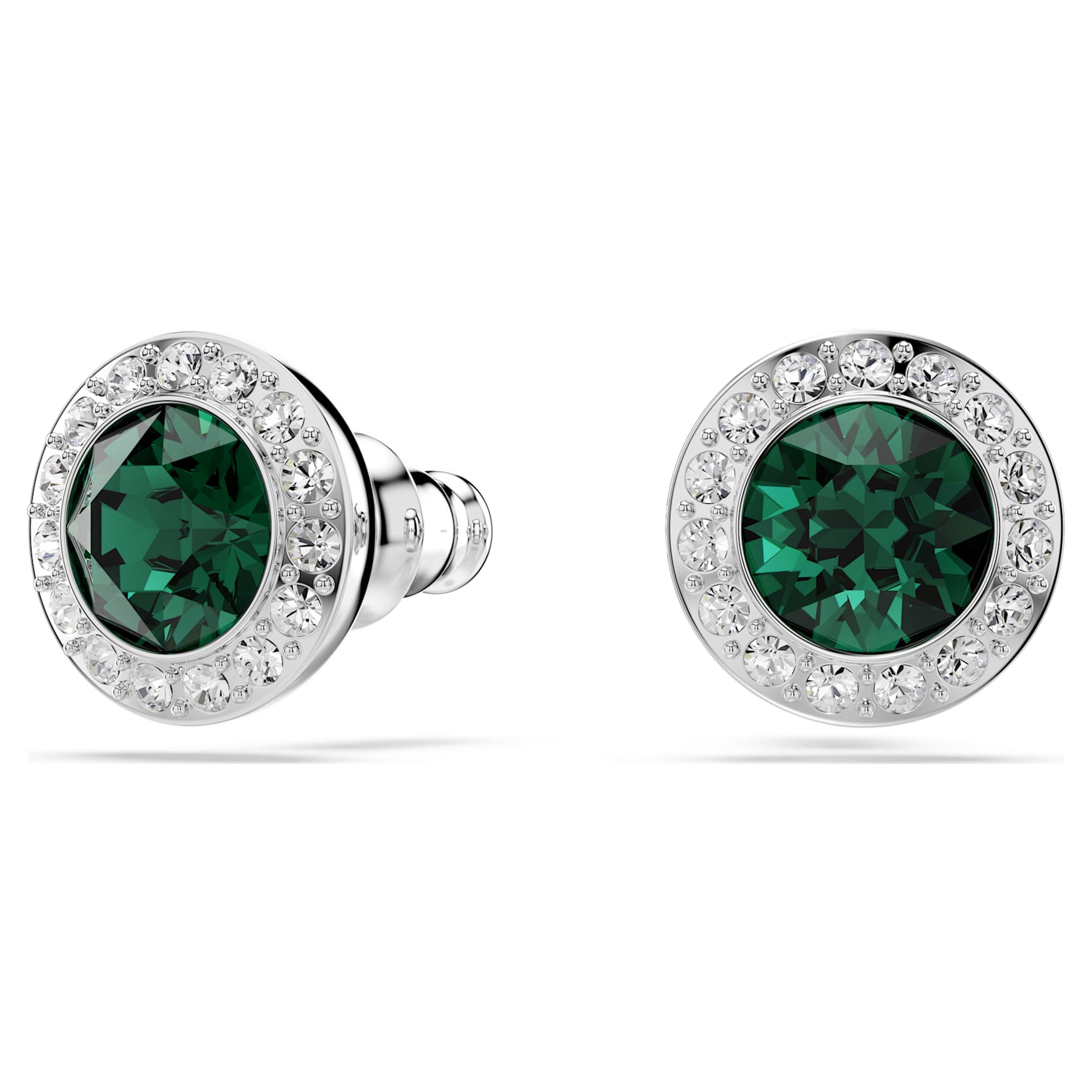 Una Angelic stud earrings, Round cut, Green, Rhodium plated by SWAROVSKI
