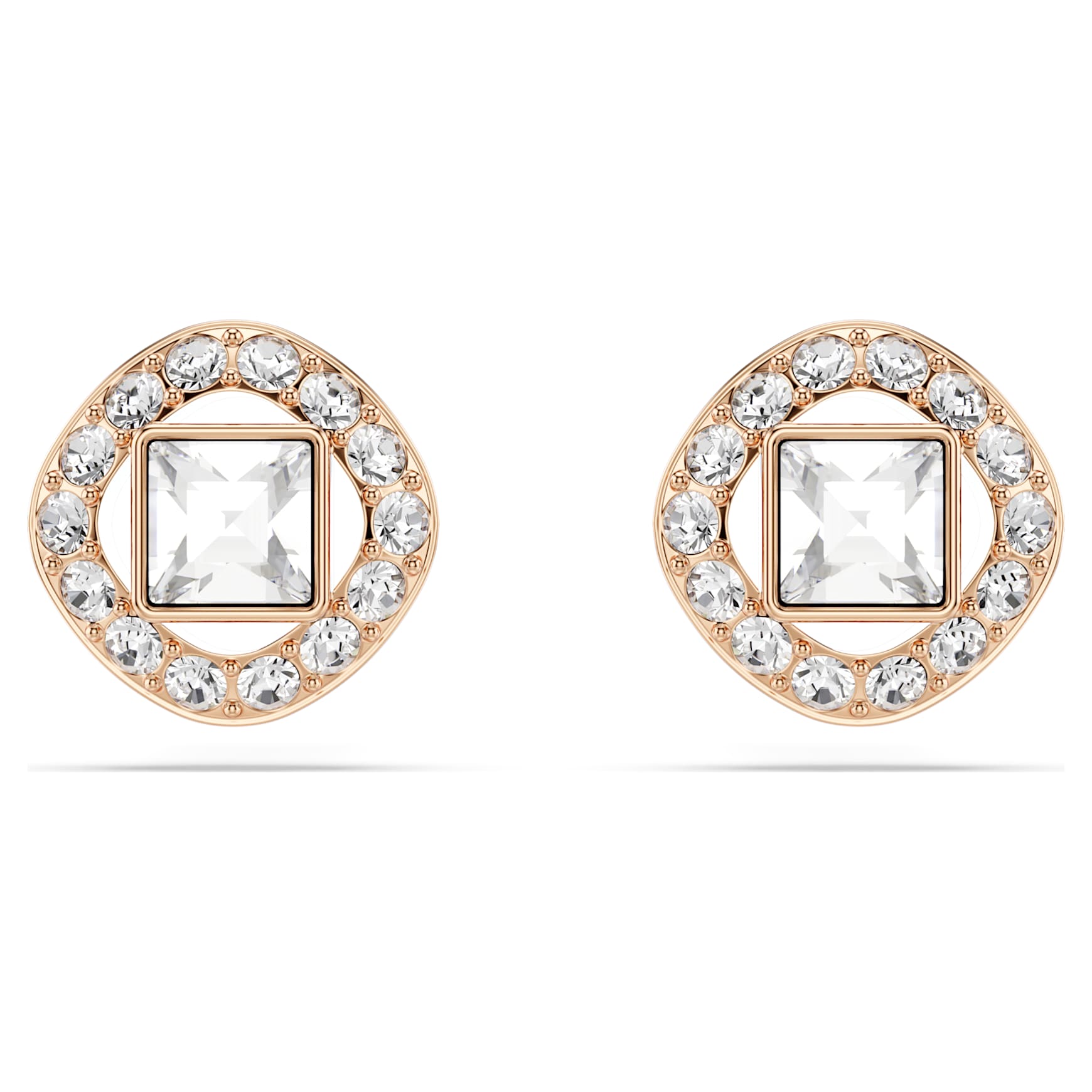 Una Angelic stud earrings, Square cut, White, 18K rose gold finish