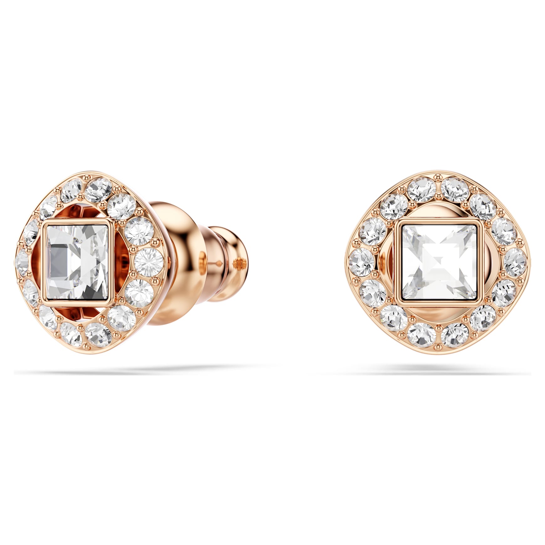 Una Angelic stud earrings, Square cut, White, 18K rose gold finish