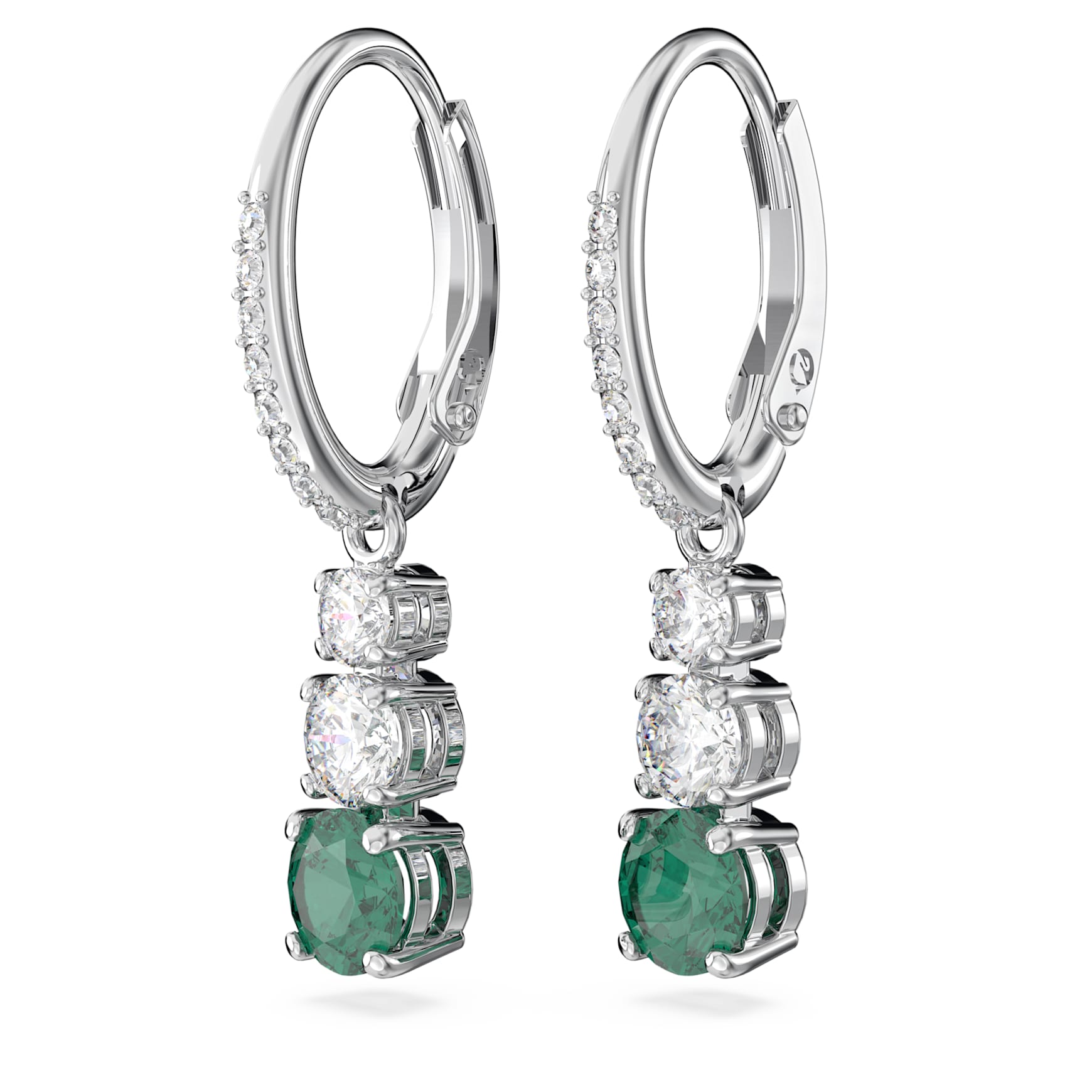 Stilla hoop earrings, Round cut, Green, Rhodium plated