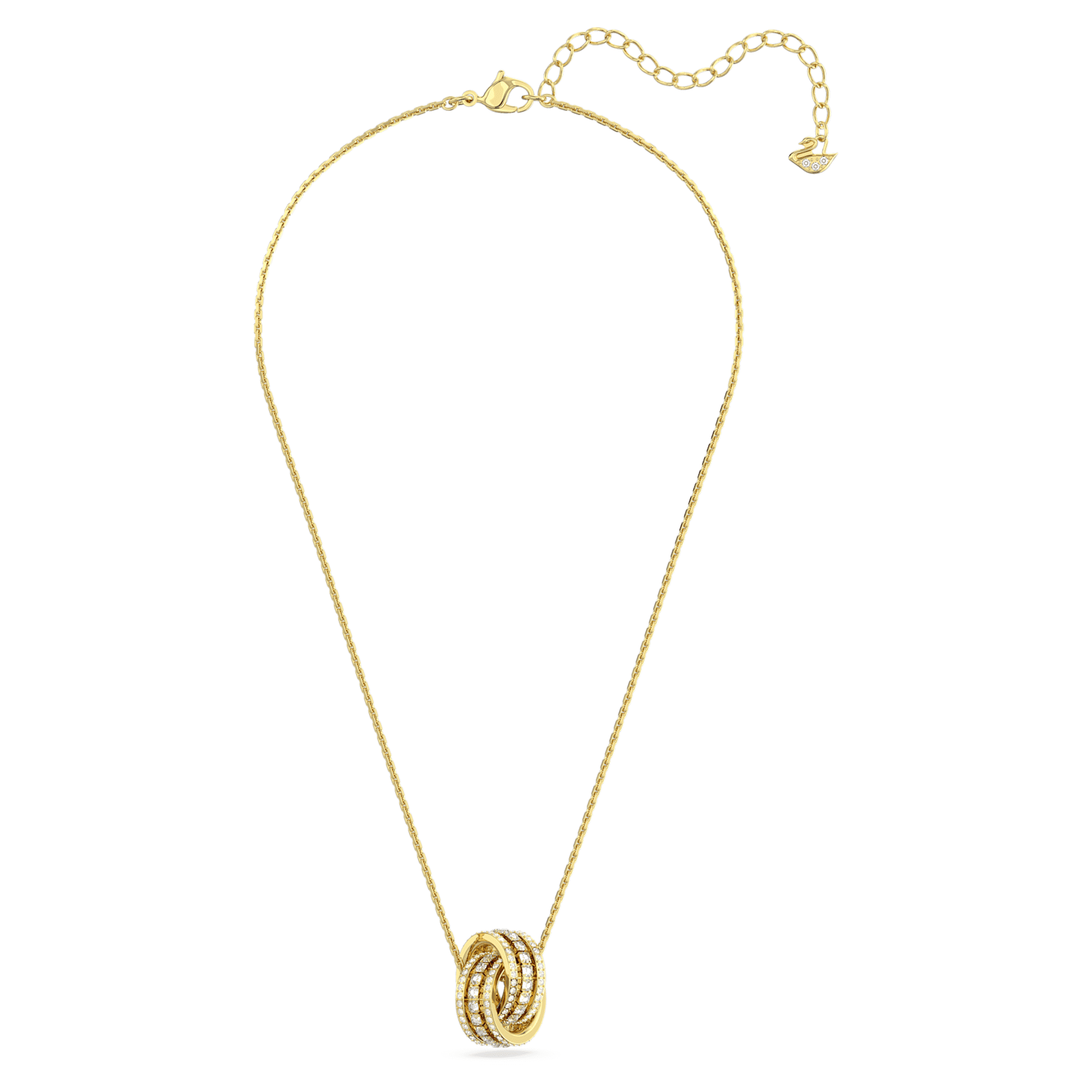 Hyperbola pendant, Intertwined circles, White, 18K gold finish