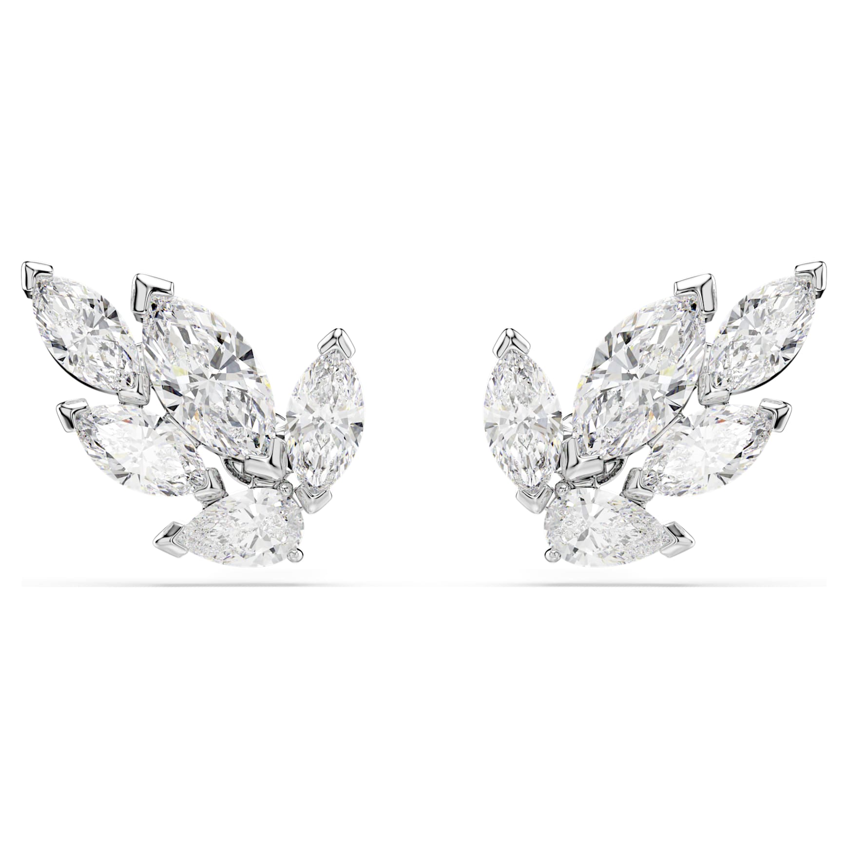 Louison stud earrings, Leaf, White, Rhodium plated by SWAROVSKI