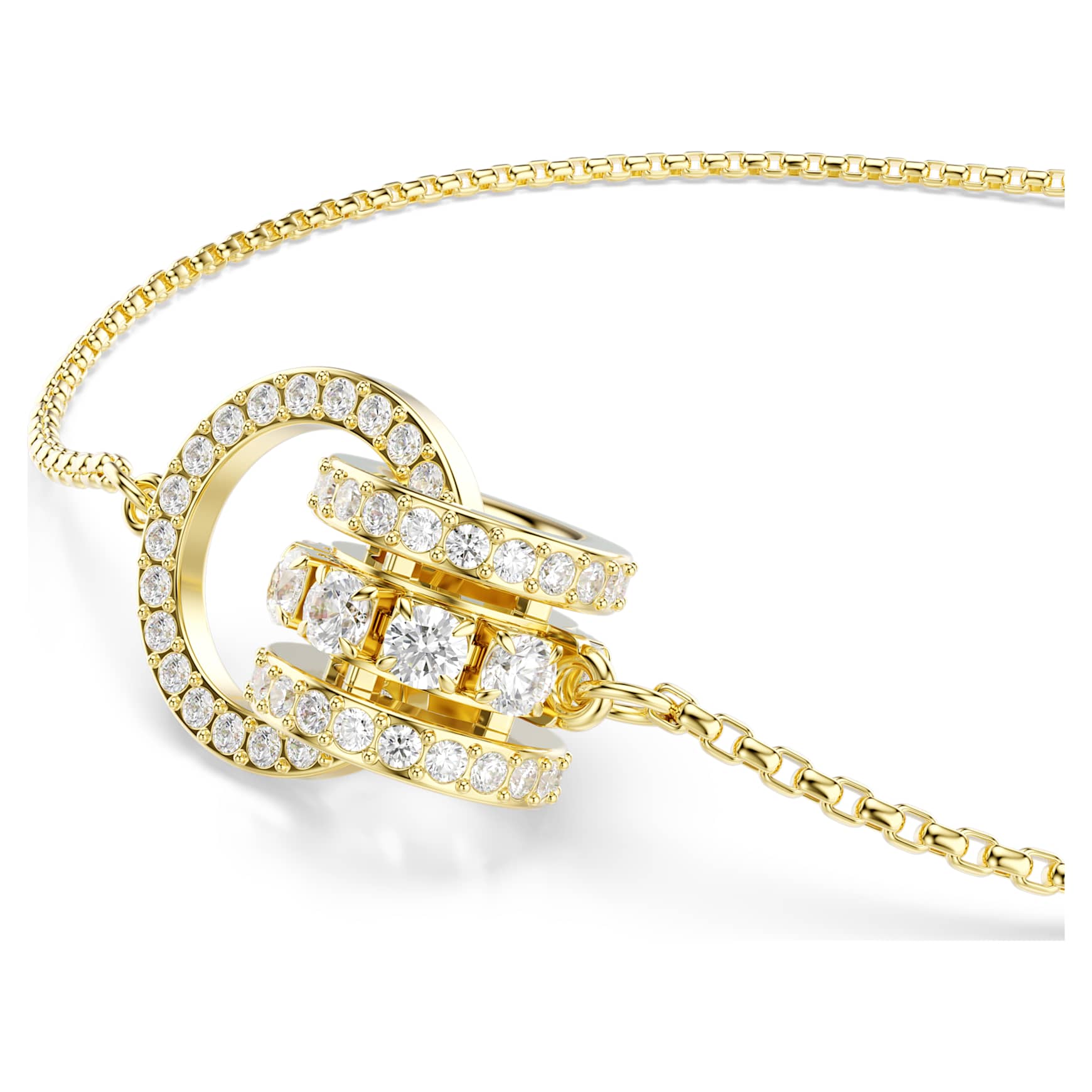 Hyperbola bracelet, Interlocking loop, White, Gold-tone plated by SWAROVSKI