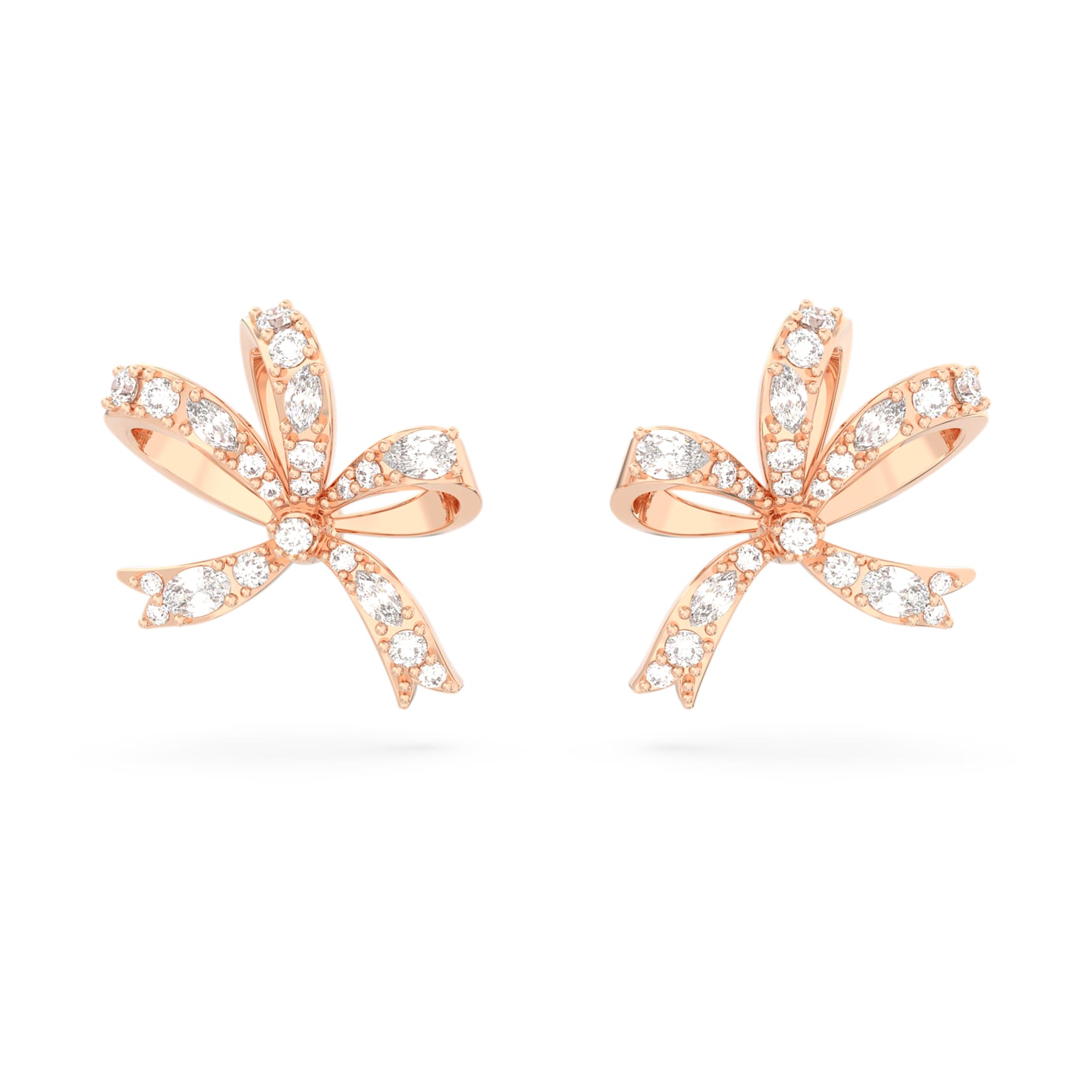 Hyperbola stud earrings, Bow, Small, White, 18K rose gold finish