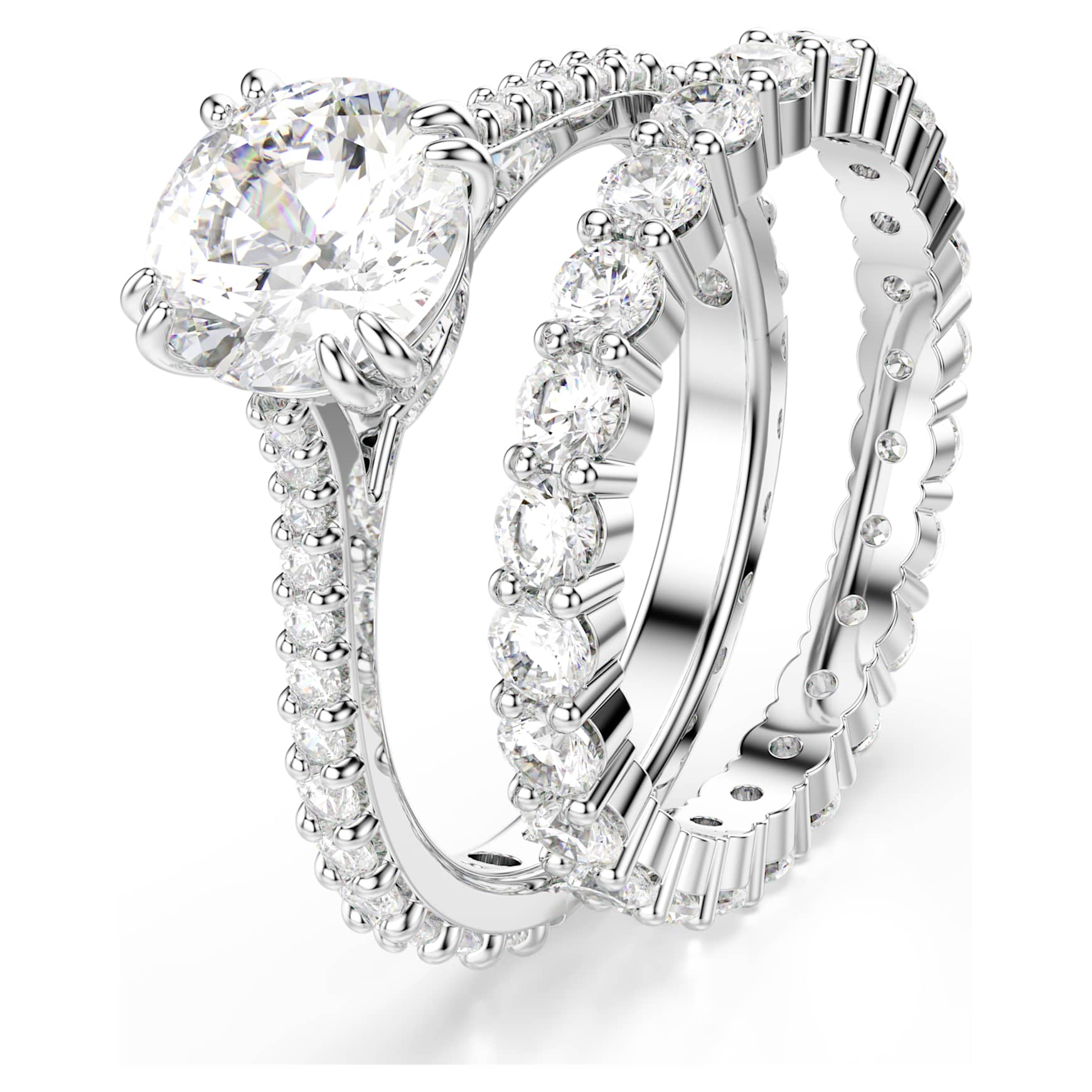 Stilla ring, Set (2), Round cut, White, Rhodium plated by SWAROVSKI