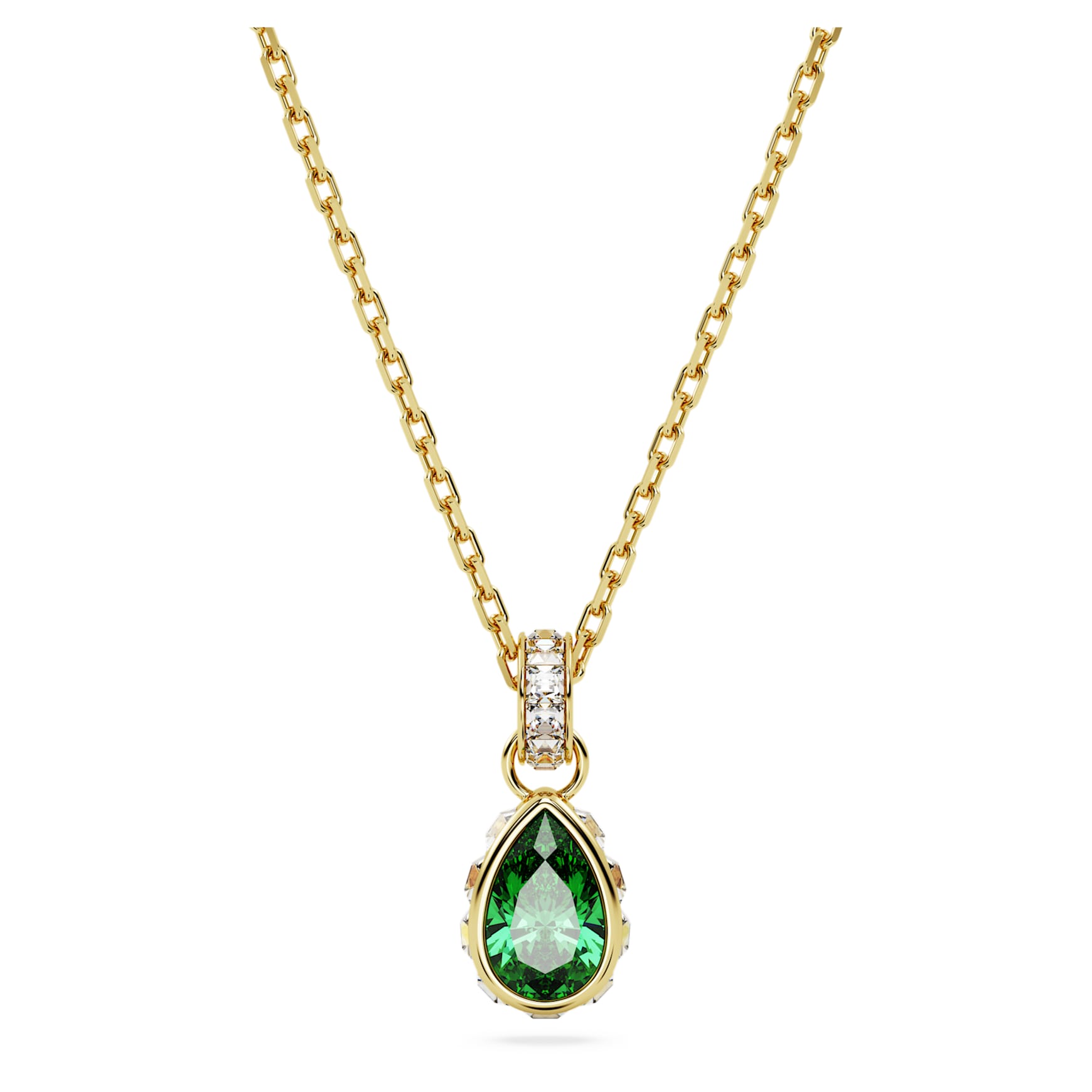 Chroma pendant, Pear cut, Green, Gold-tone plated by SWAROVSKI
