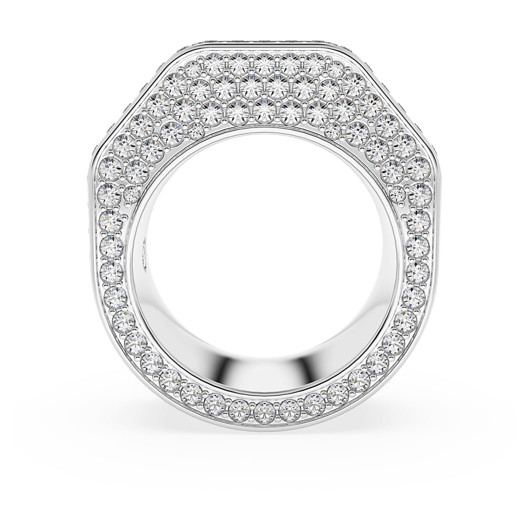 Dextera cocktail ring, Octagon shape, Pavé, White, Rhodium plated by SWAROVSKI