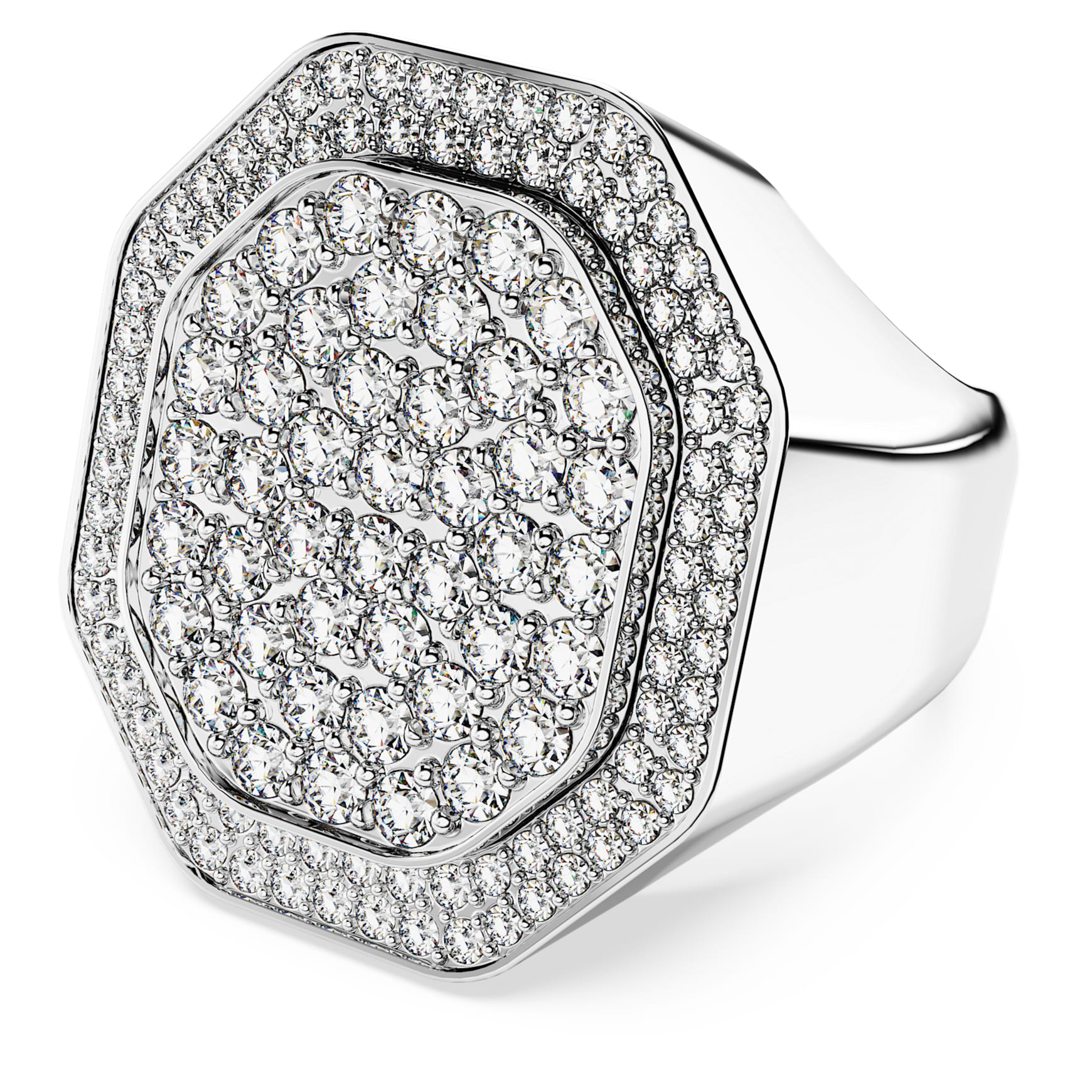 Dextera cocktail ring, Octagon shape, White, Rhodium plated by SWAROVSKI