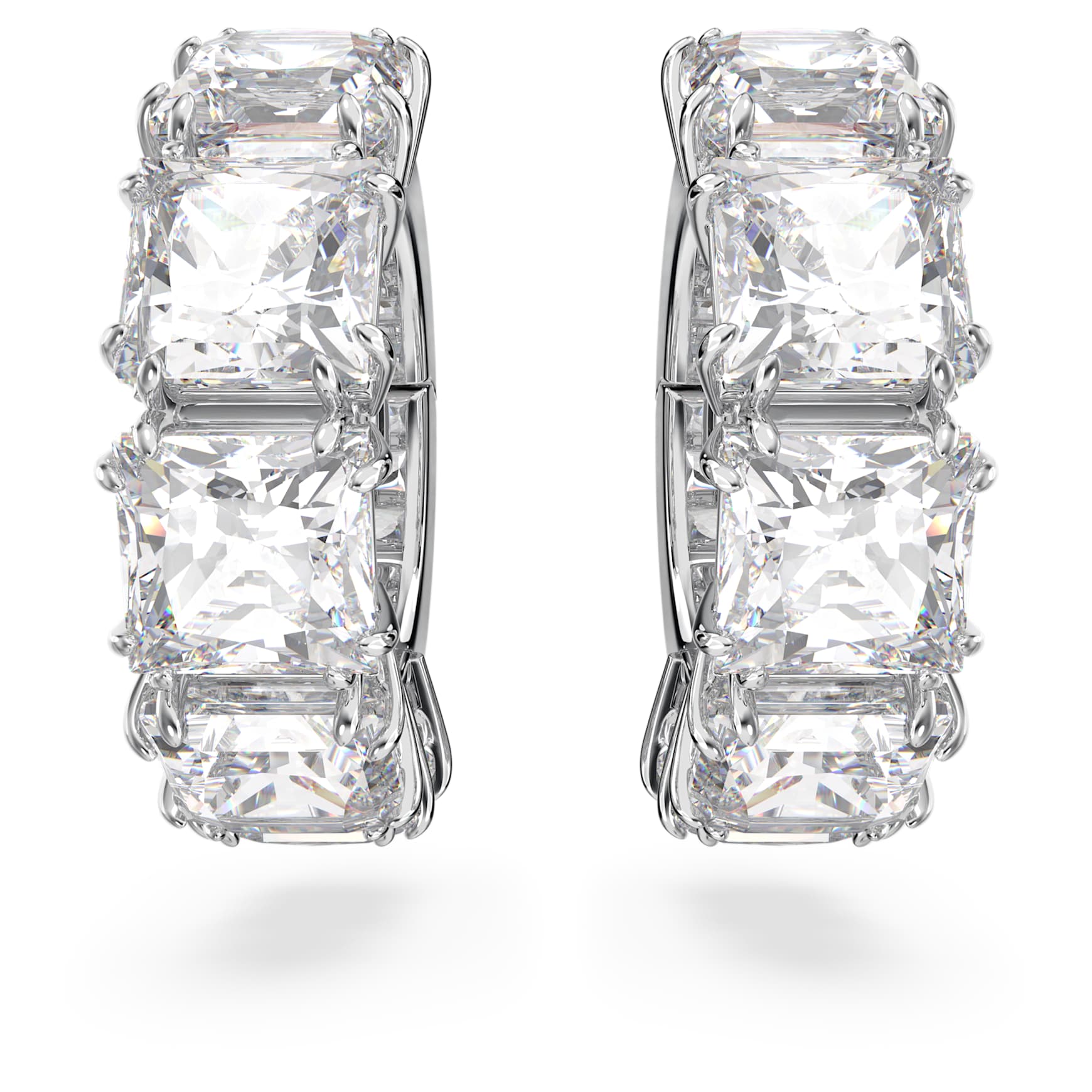 Matrix clip earrings, Square cut, White, Rhodium plated by SWAROVSKI